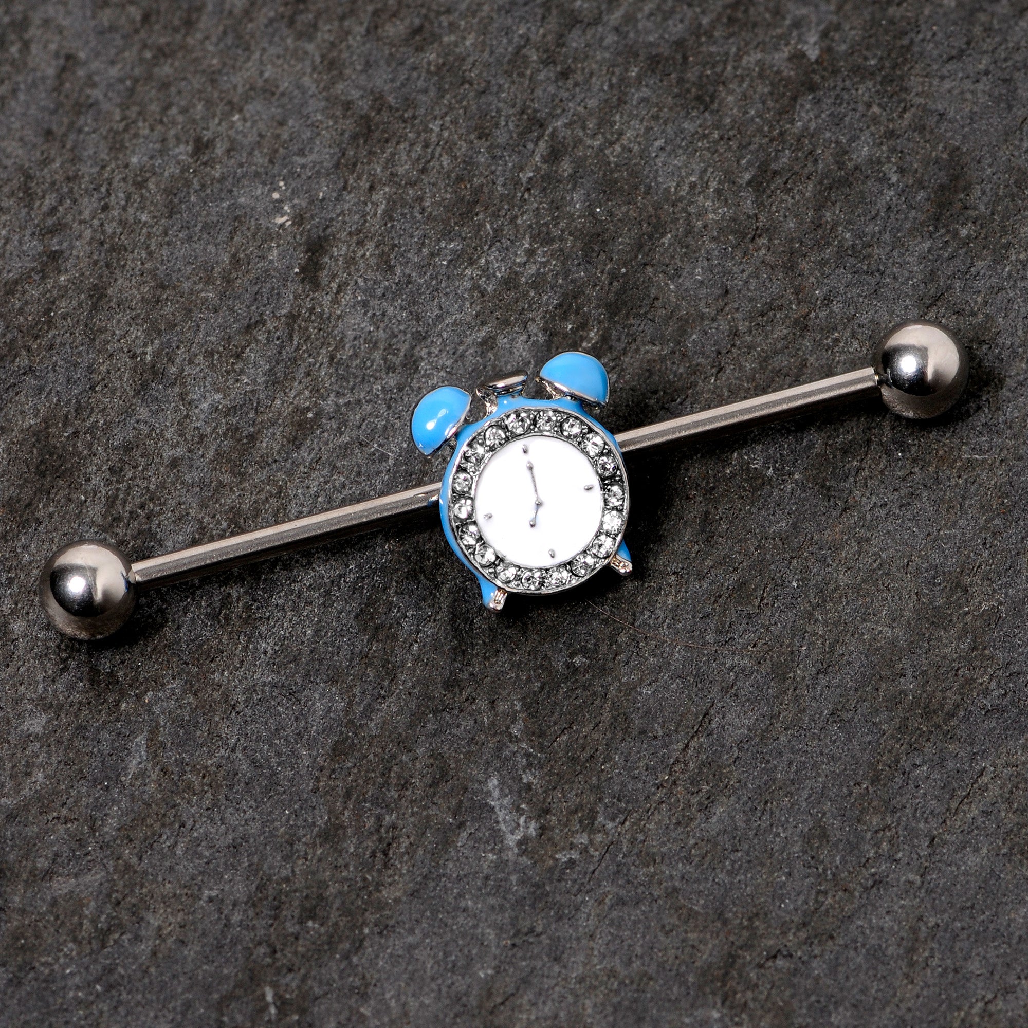 14G Clear Gem Light Blue Alarm Clock Industrial Barbell 38mm