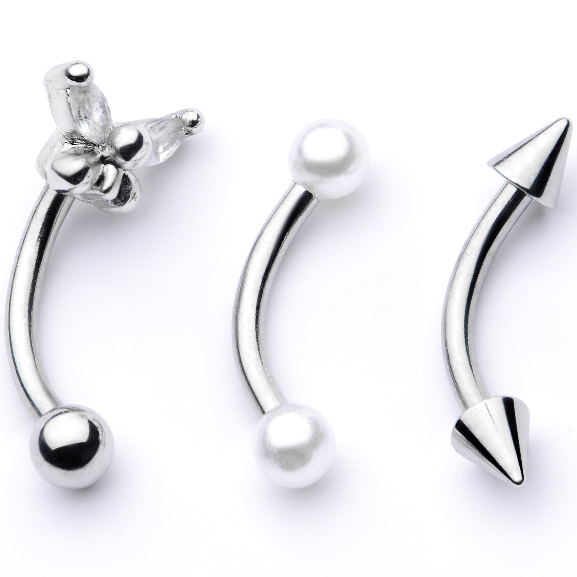 16G 5/16 Clear Gem Butterfly Curved Eyebrow Ring Set of 3