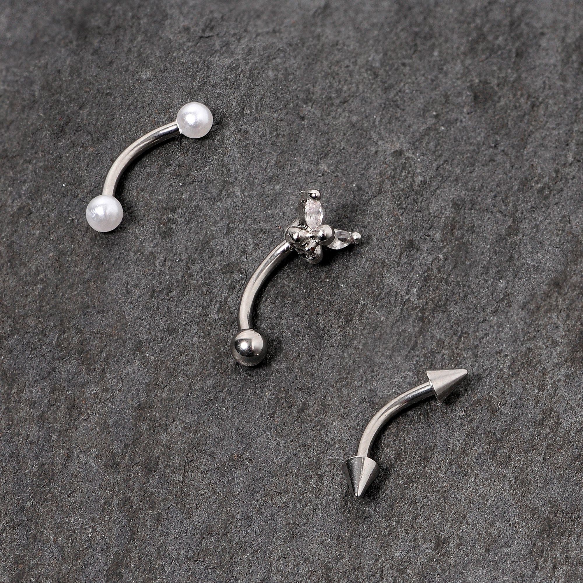 16G 5/16 Clear Gem Butterfly Curved Eyebrow Ring Set of 3