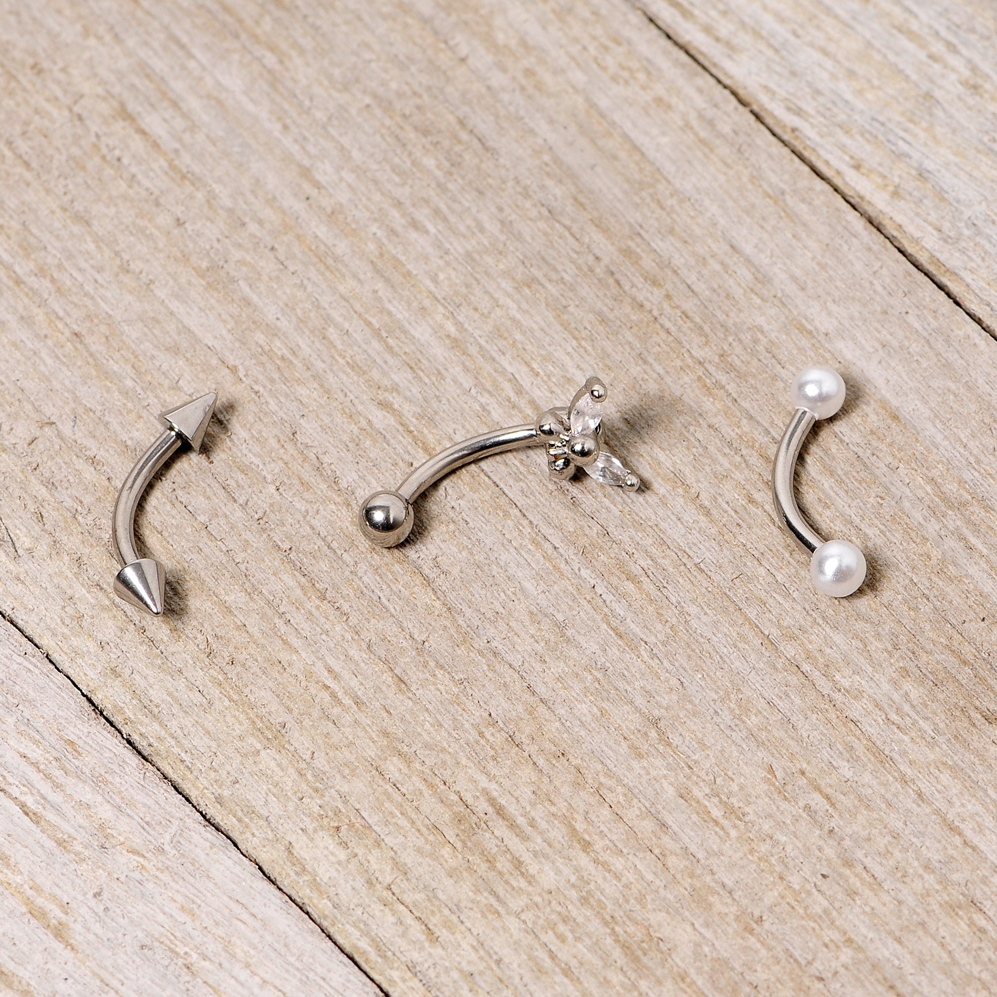 16G 5/16 Clear Gem Butterfly Curved Eyebrow Ring Set of 3