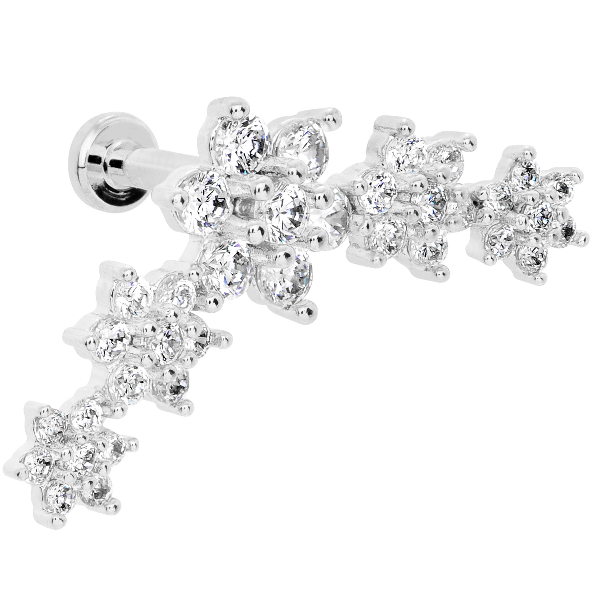 16G 1/4 Clear CZ Gem Floral Internally Threaded Labret