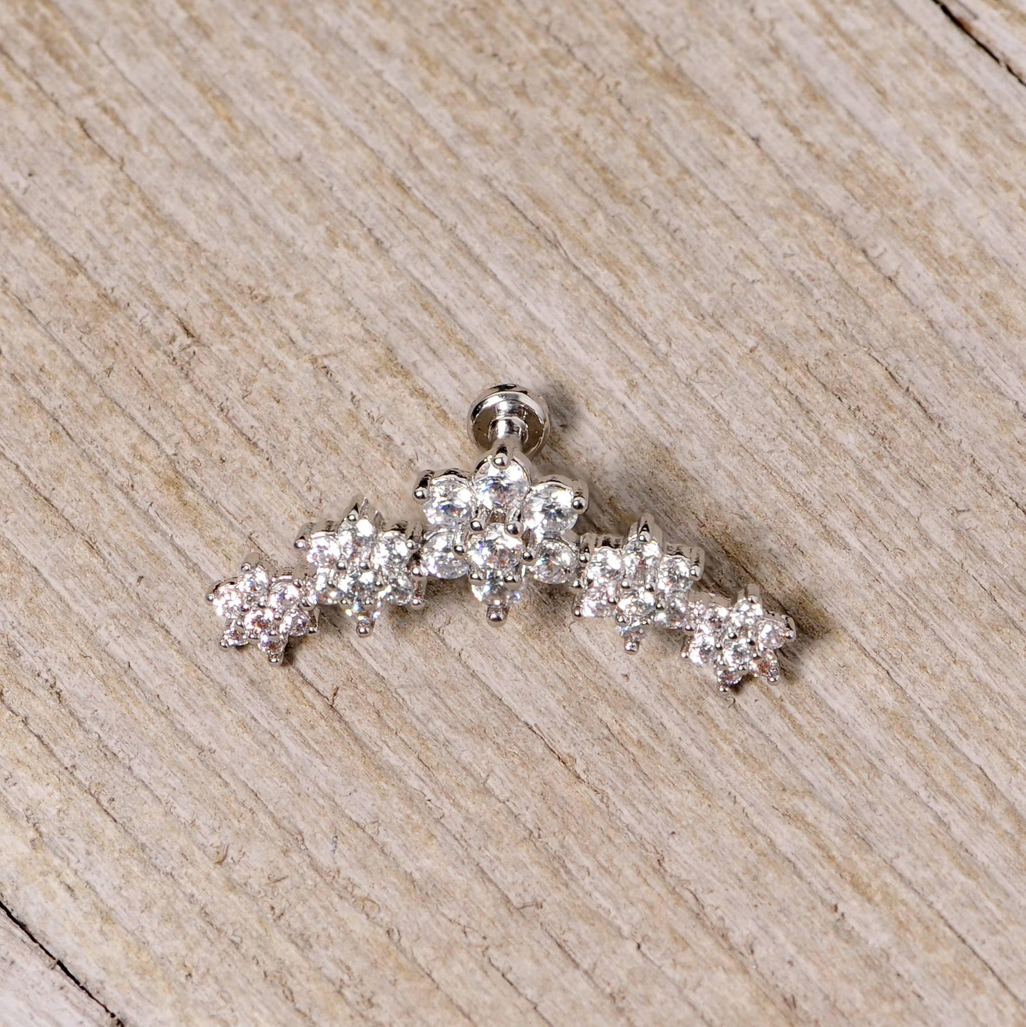 16G 1/4 Clear CZ Gem Floral Internally Threaded Labret