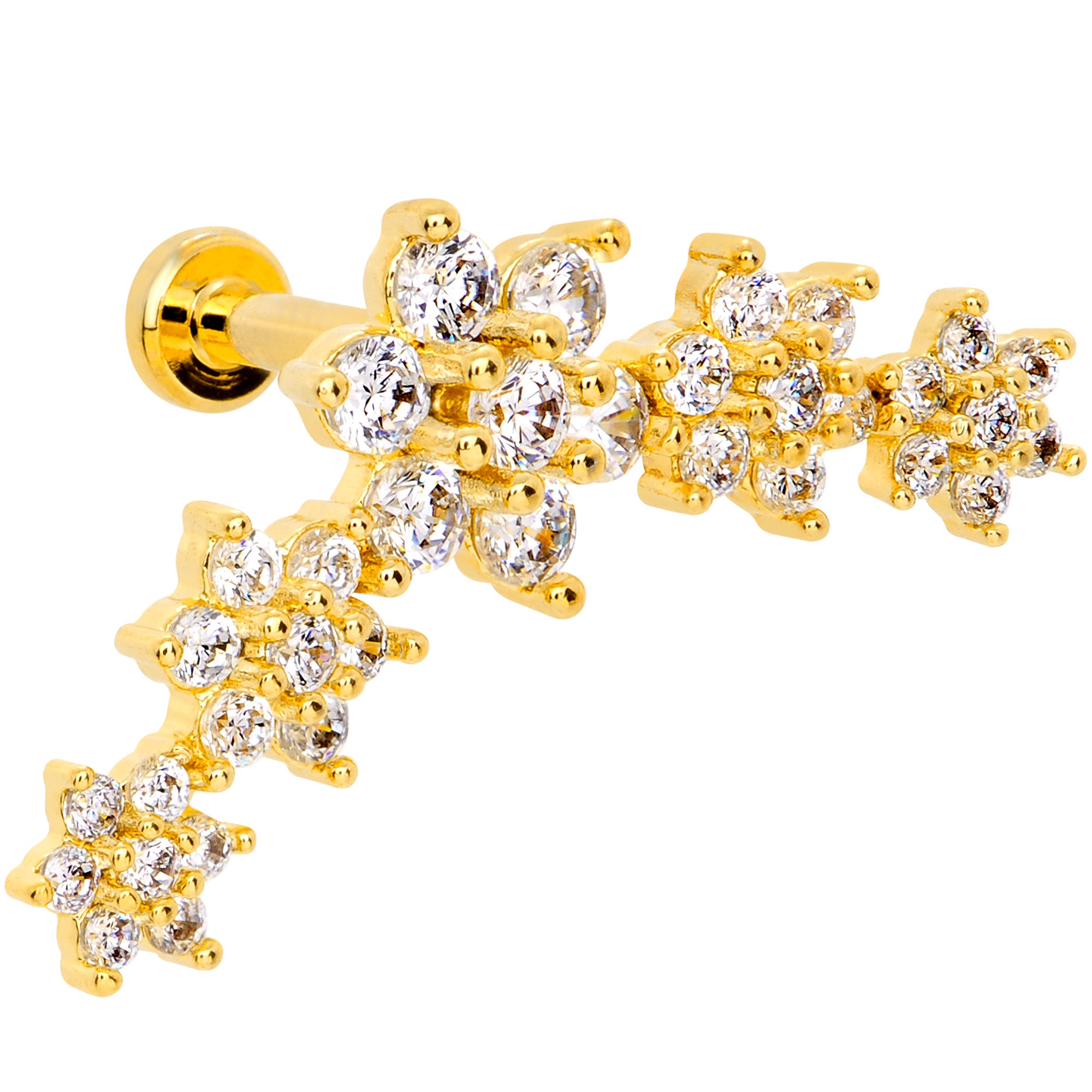 16G 1/4 Clear CZ Gem Gold Tone Floral Internal Thread Labret