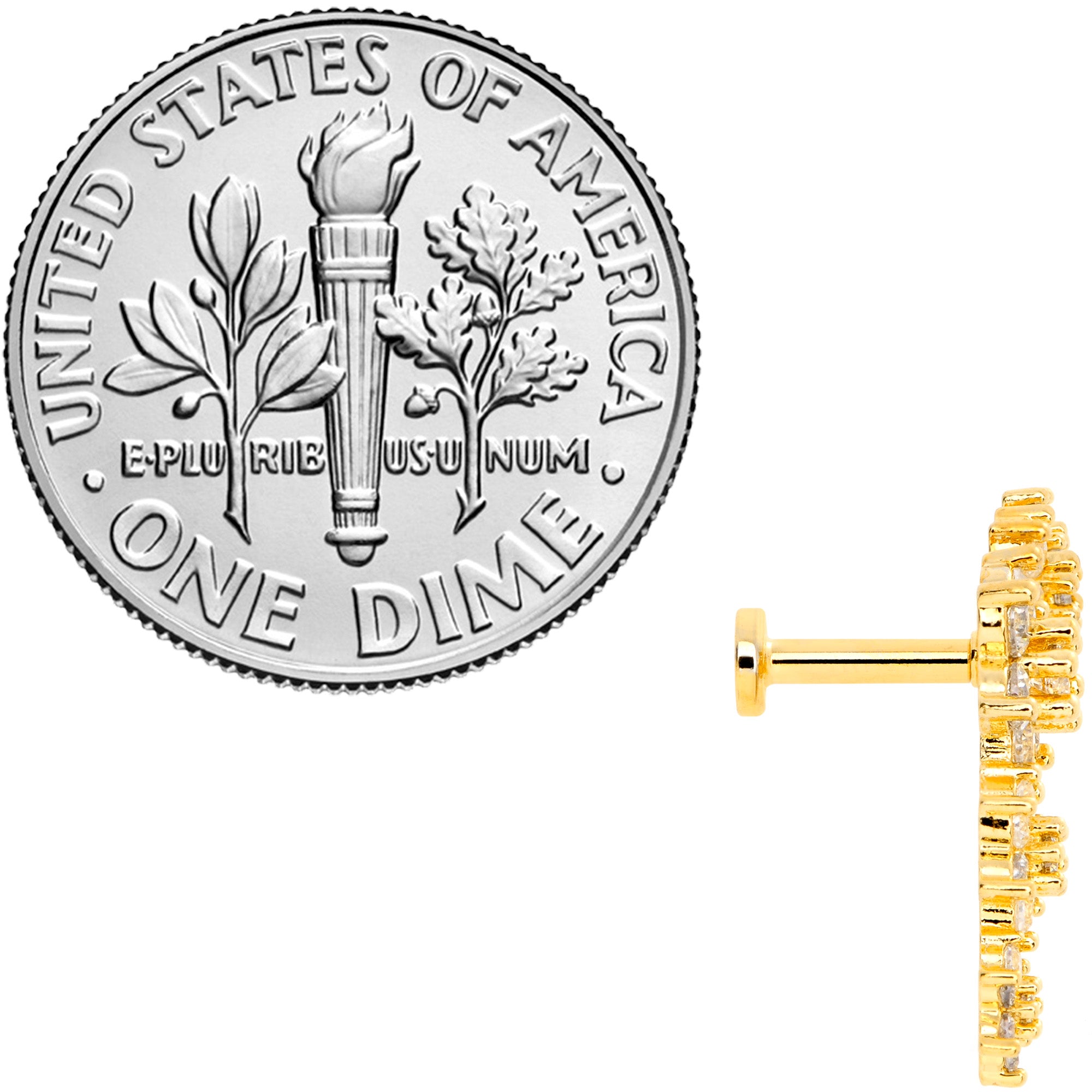 16G 1/4 Clear CZ Gem Gold Tone Floral Internal Thread Labret