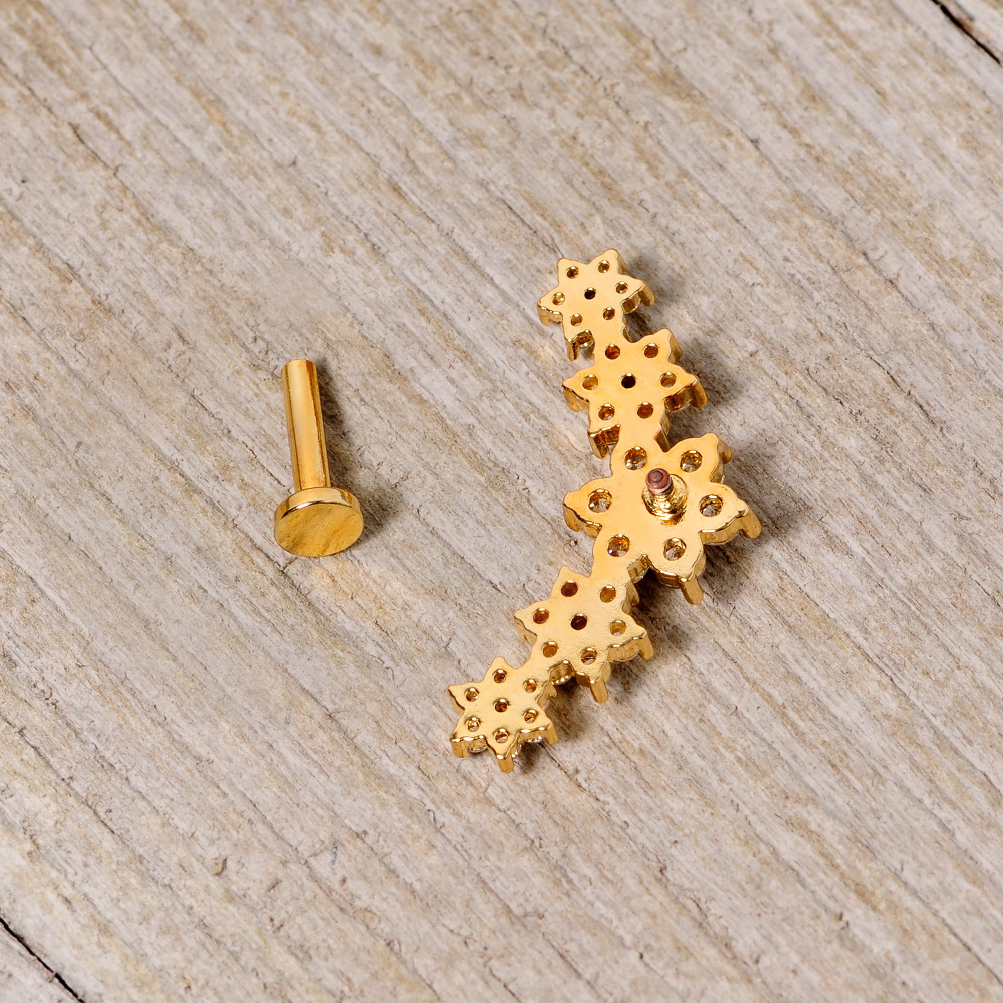 16G 1/4 Clear CZ Gem Gold Tone Floral Internal Thread Labret