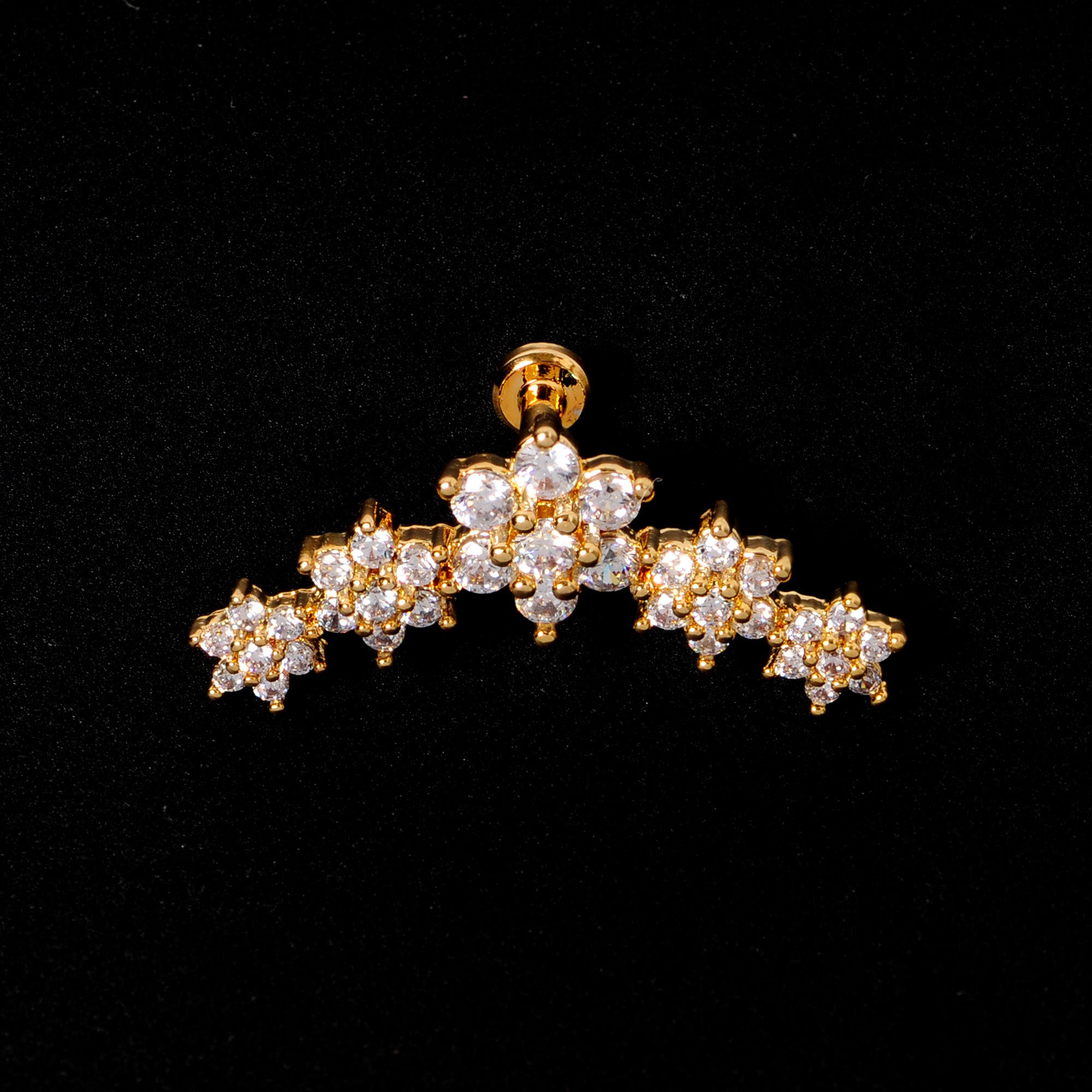 16G 1/4 Clear CZ Gem Gold Tone Floral Internal Thread Labret