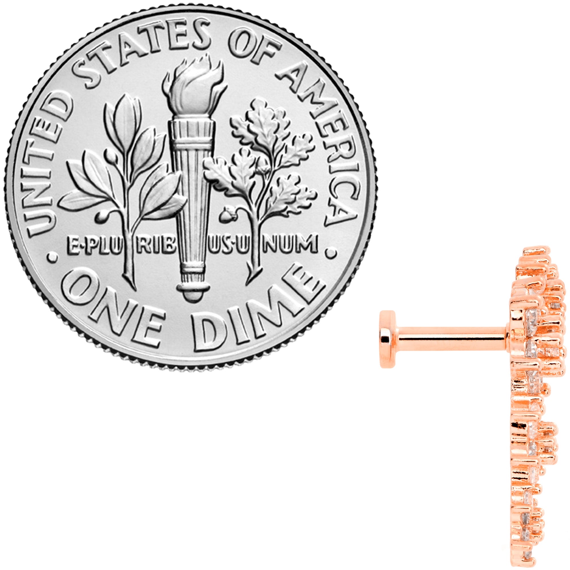 16G 1/4 Clear CZ Gem Rose Gold Tone Floral Internal Thread Labret