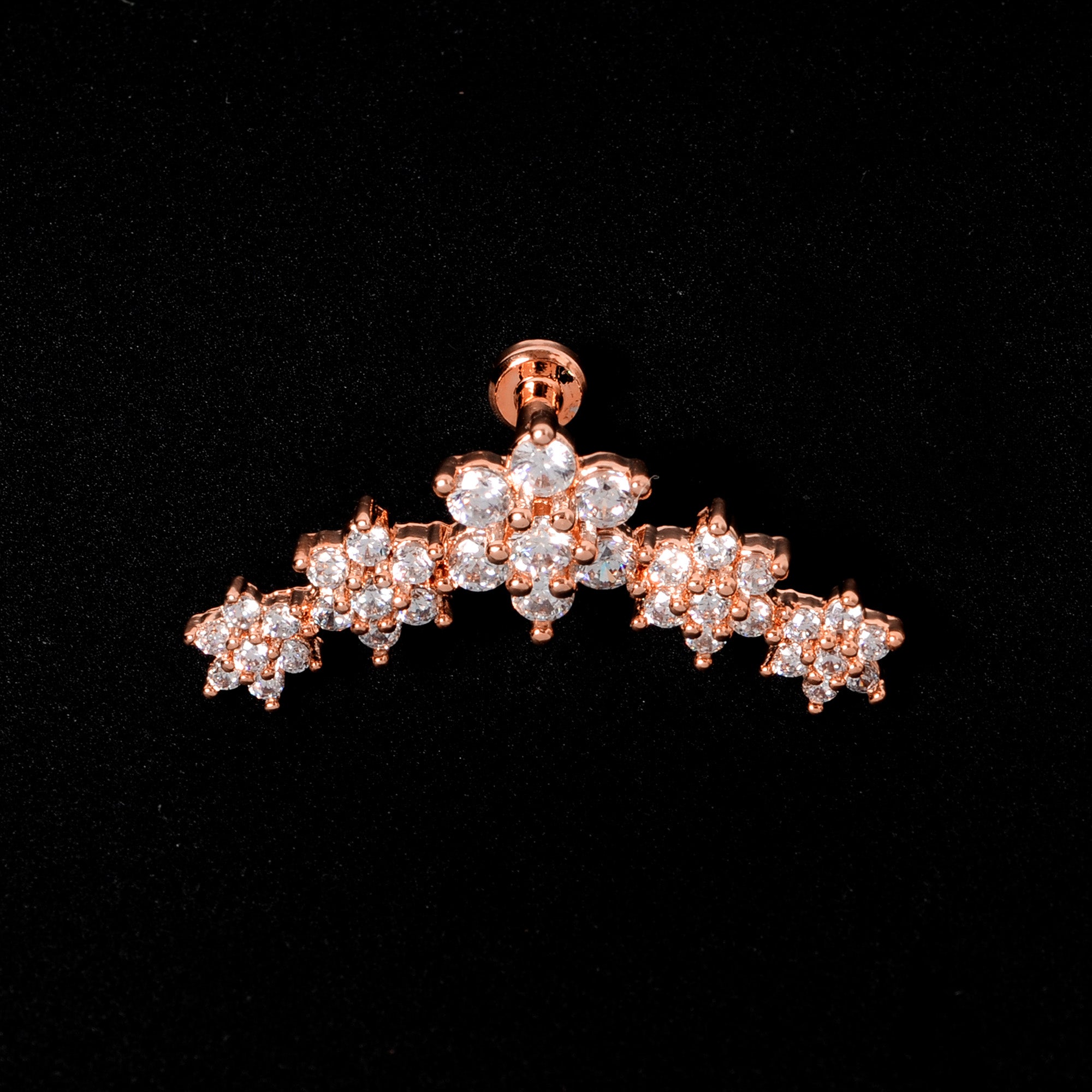 16G 1/4 Clear CZ Gem Rose Gold Tone Floral Internal Thread Labret