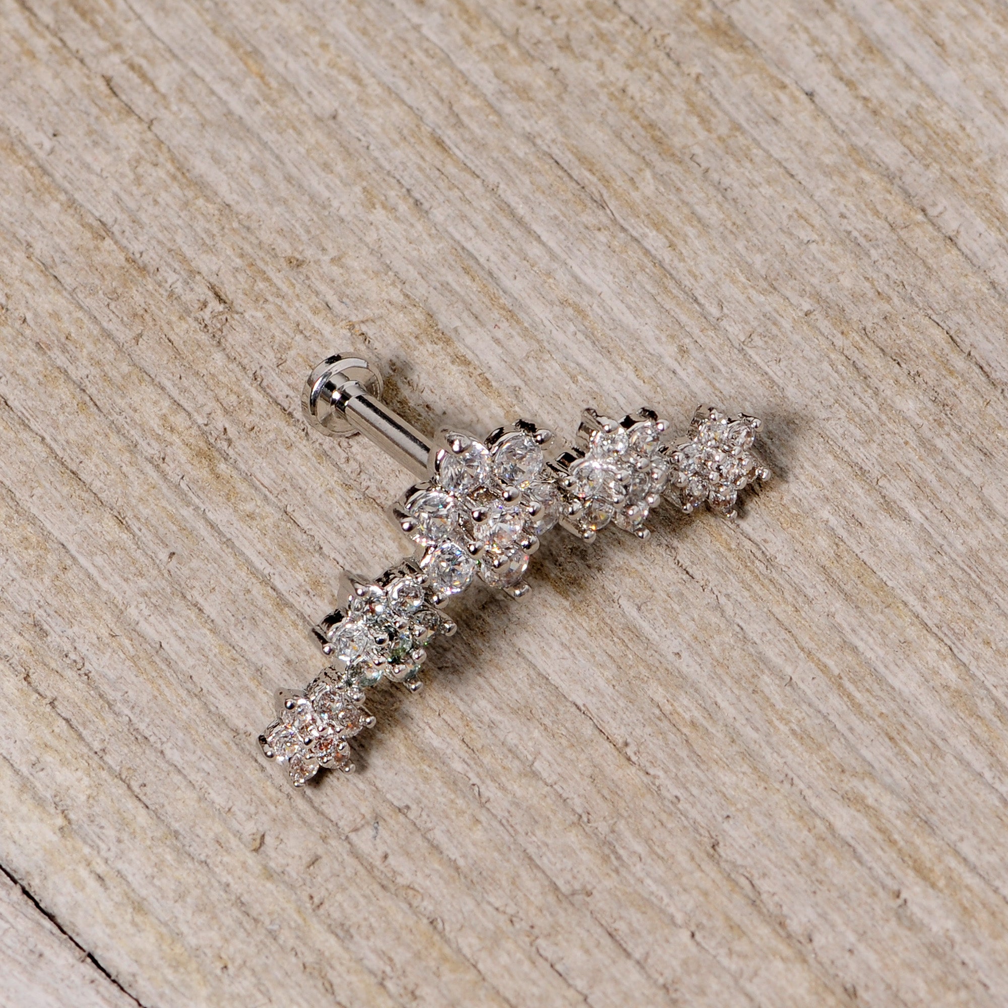 16G 5/16 Clear CZ Gem Floral Internal Thread Labret