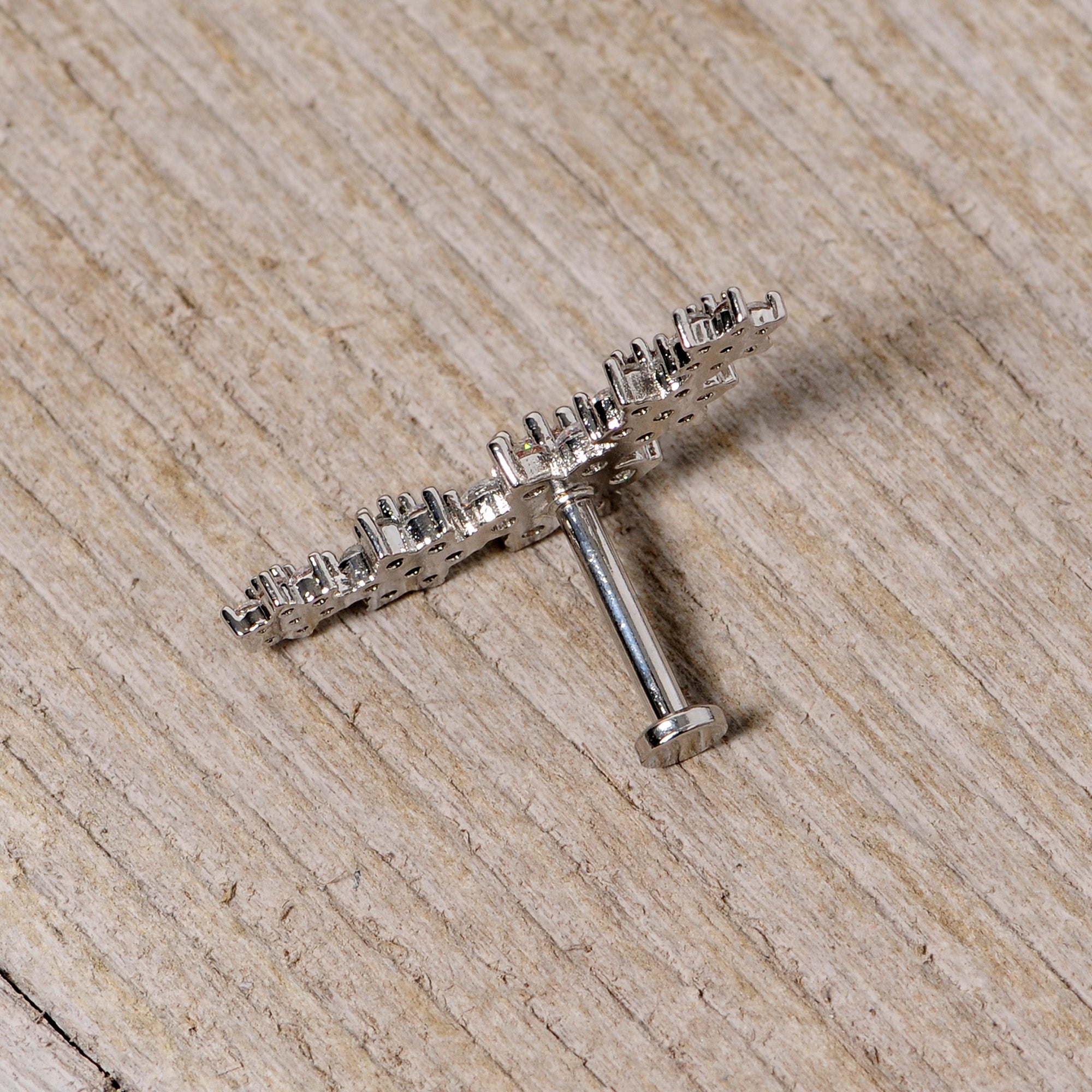 16G 5/16 Clear CZ Gem Floral Internal Thread Labret