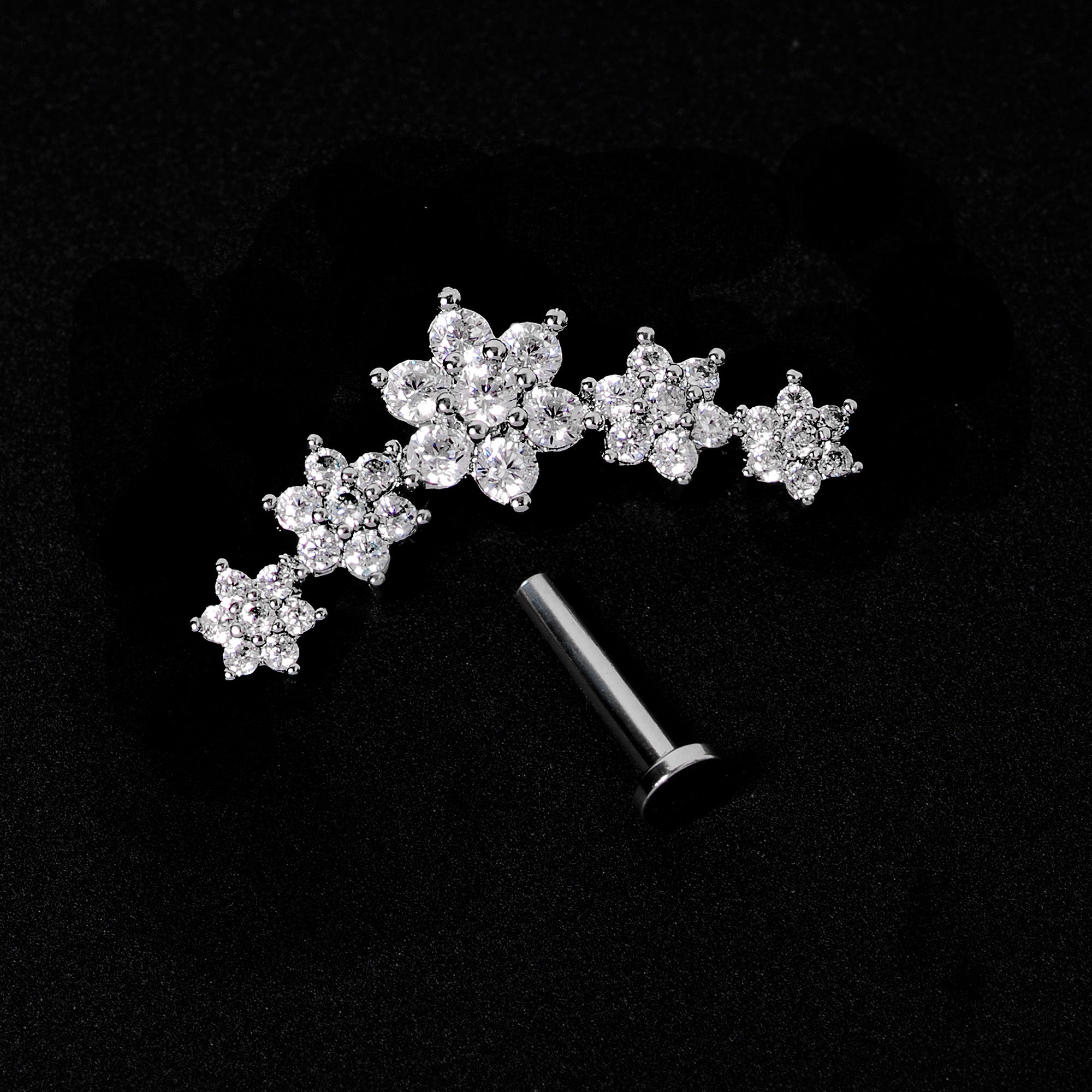 16G 5/16 Clear CZ Gem Floral Internal Thread Labret