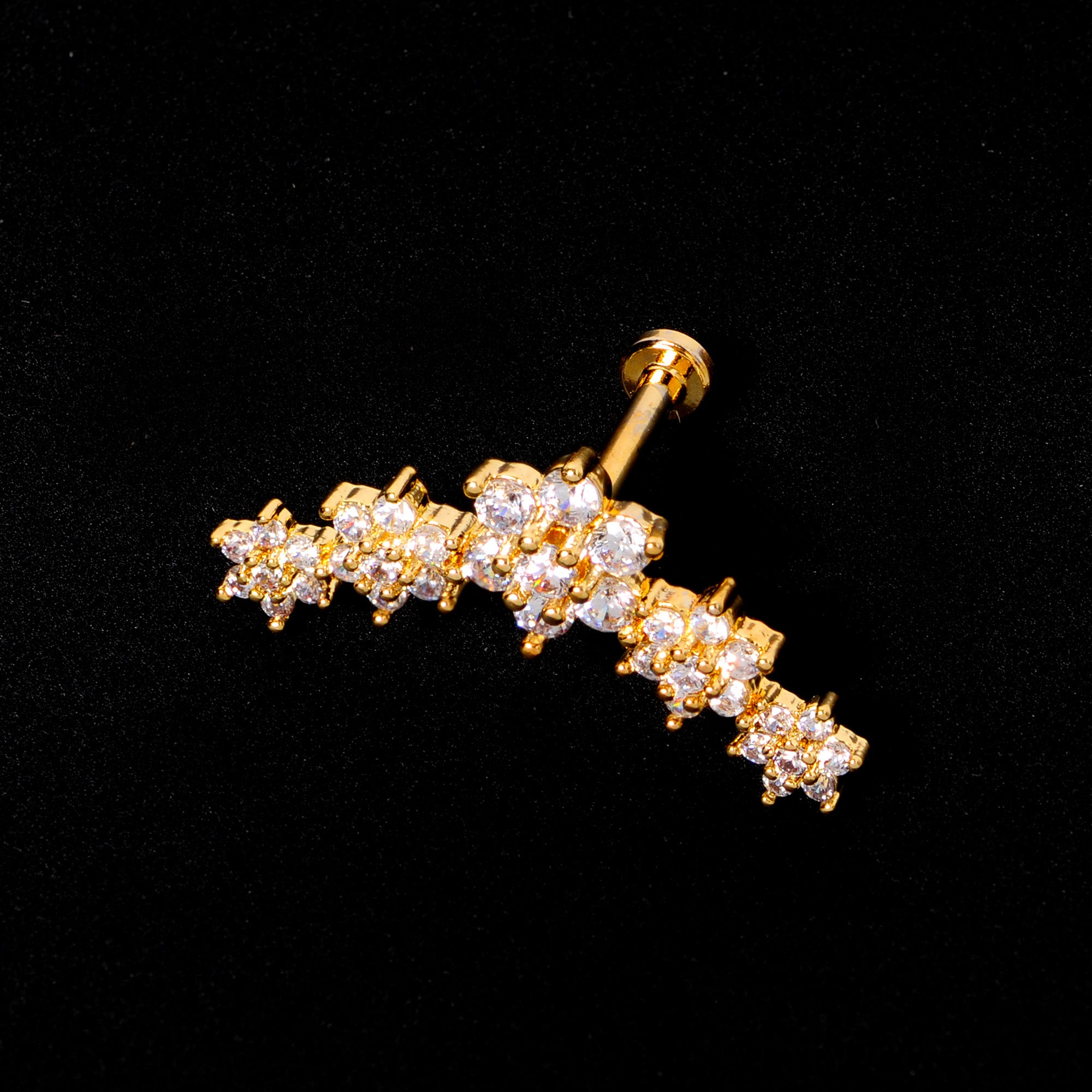 16G 5/16 Clear CZ Gem Gold Tone Floral Internal Thread Labret