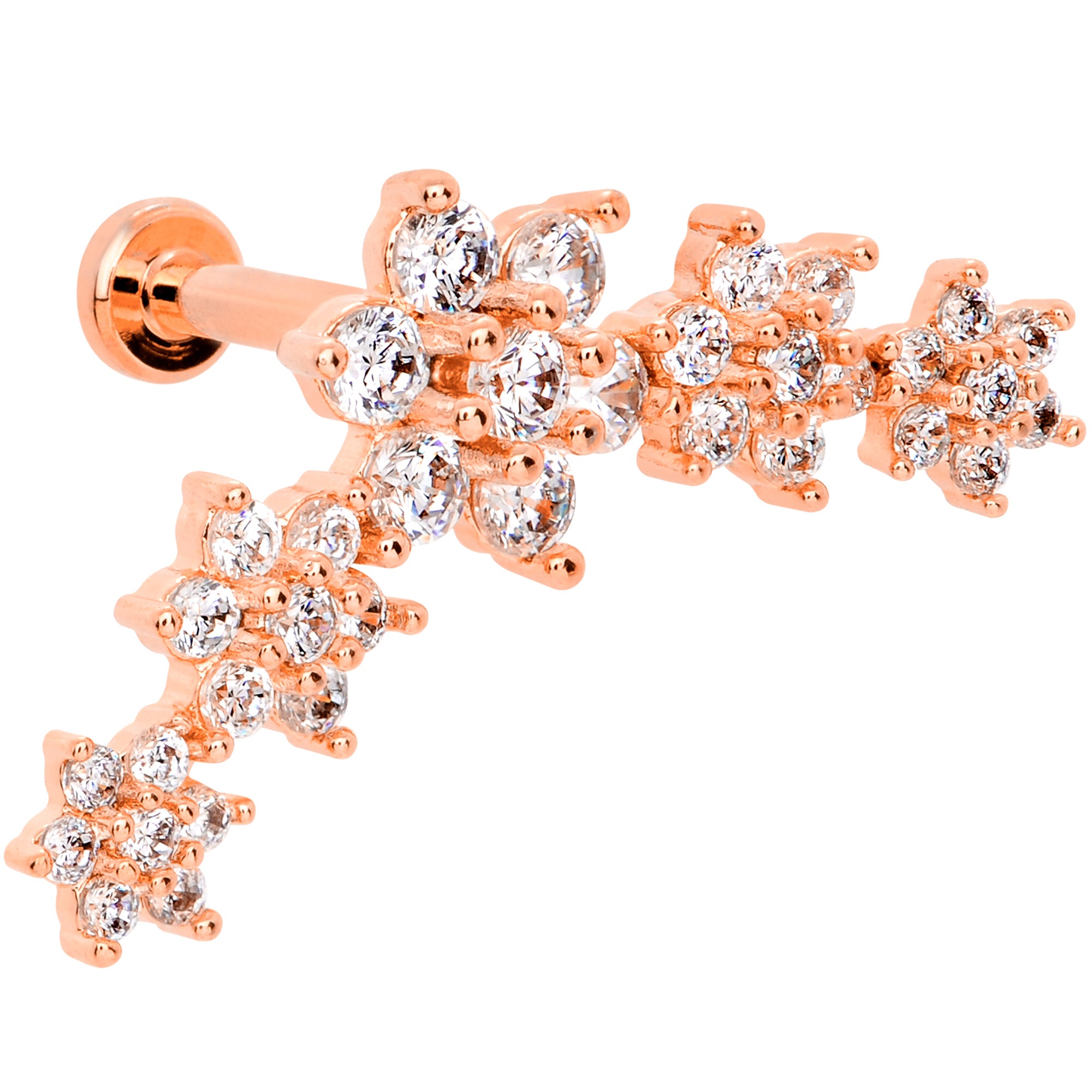 16G 5/16 Clear CZ Rose Gold Tone Floral Internal Thread Labret