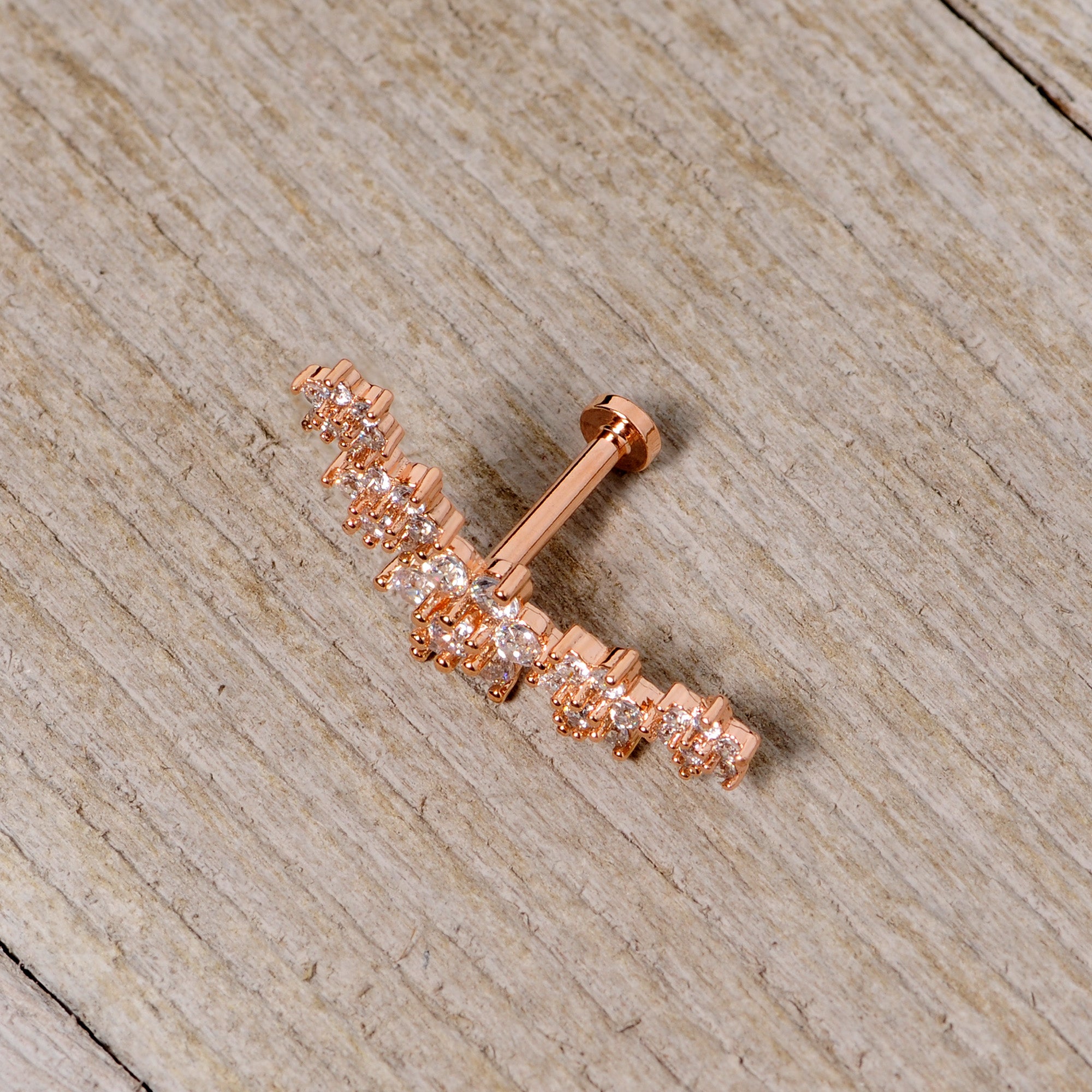 16G 5/16 Clear CZ Rose Gold Tone Floral Internal Thread Labret