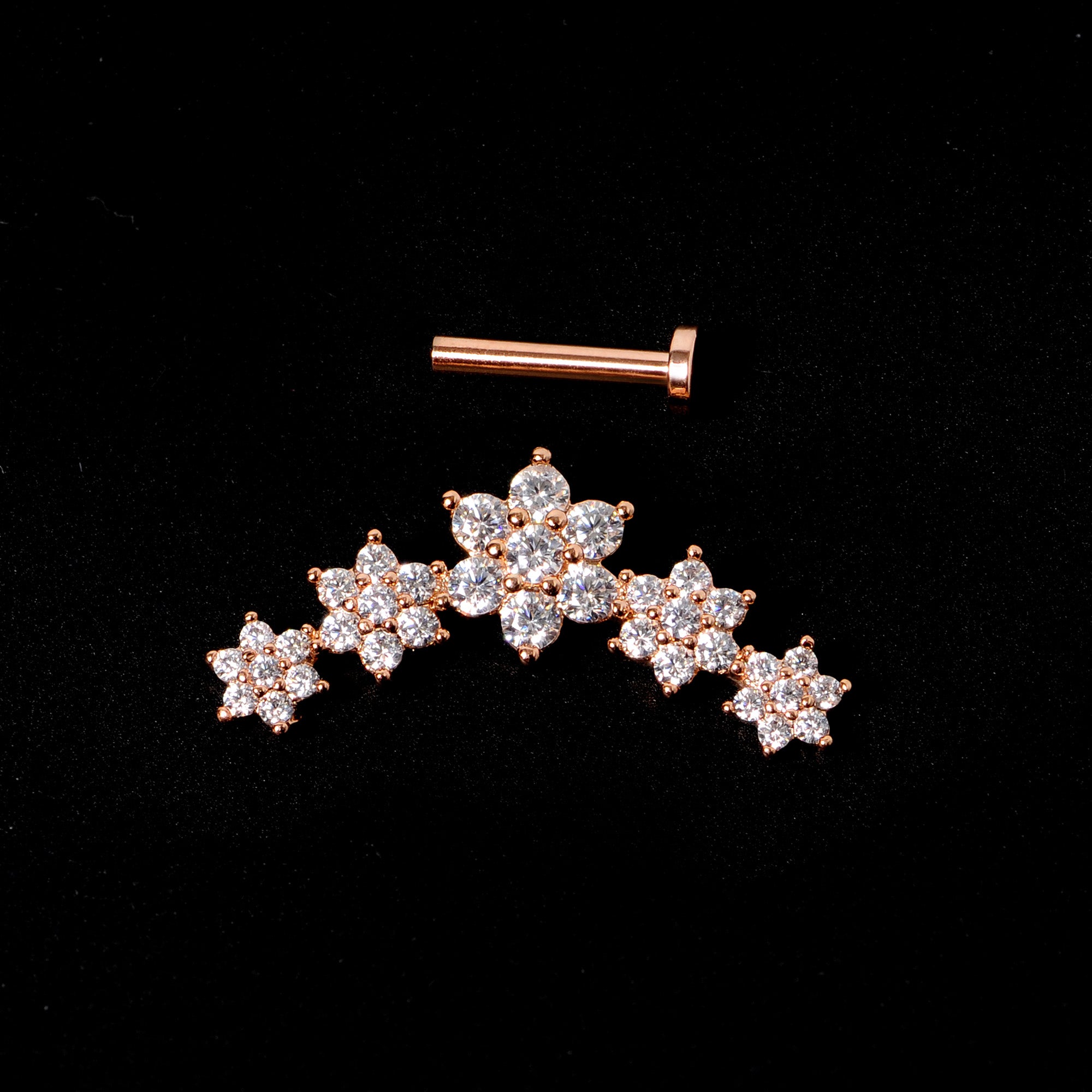 16G 5/16 Clear CZ Rose Gold Tone Floral Internal Thread Labret