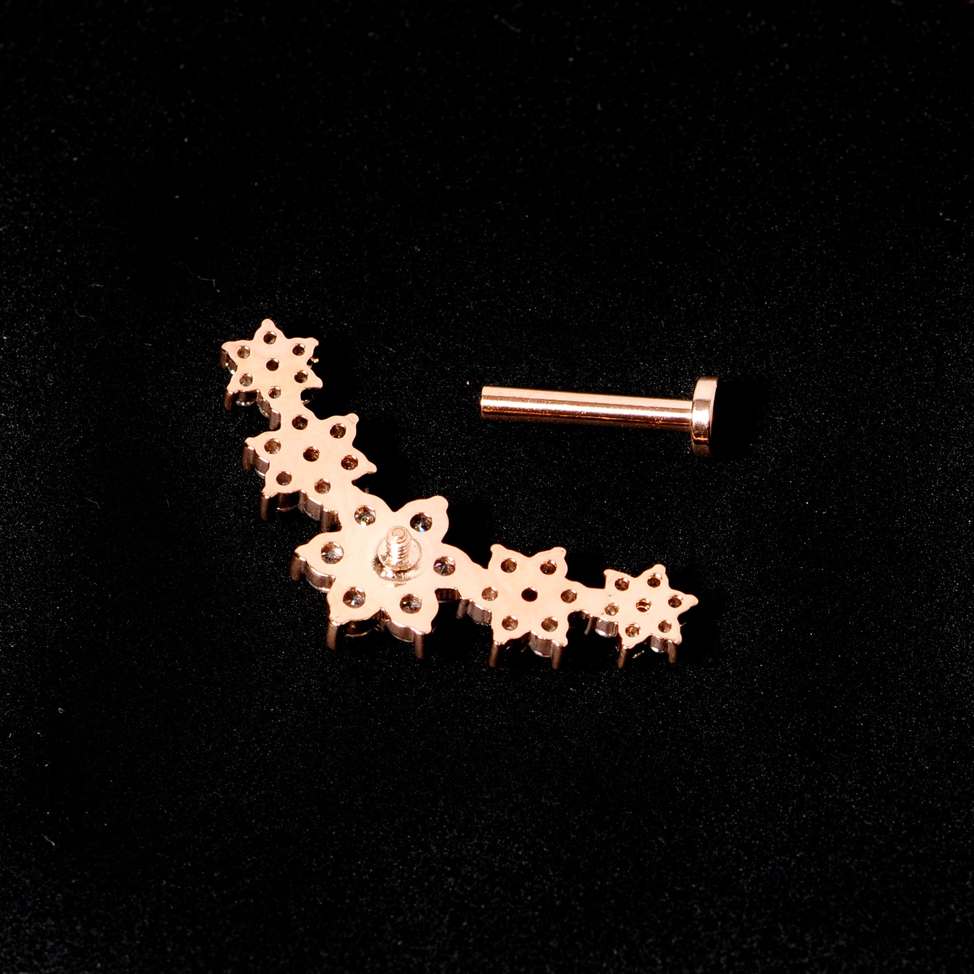 16G 5/16 Clear CZ Rose Gold Tone Floral Internal Thread Labret