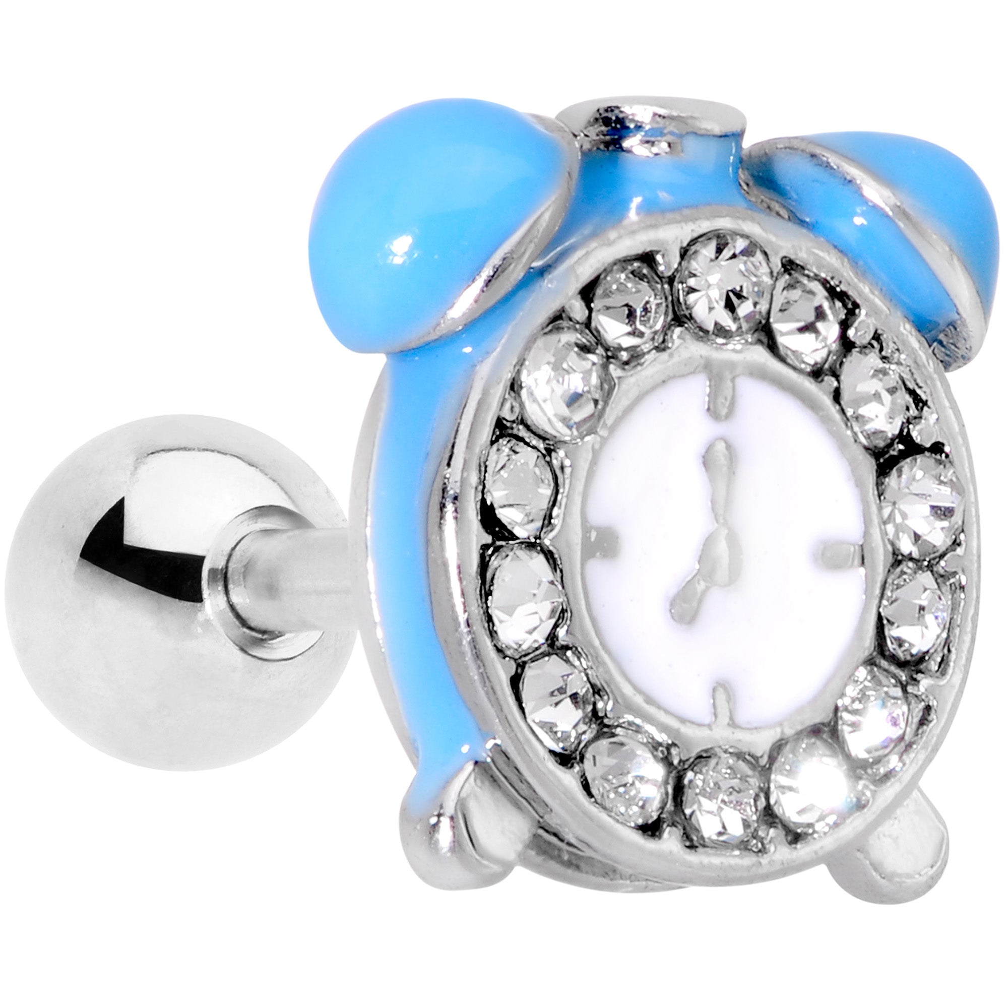 16G 1/4 Clear Gem Light Blue Alarm Clock Cartilage Tragus Earring