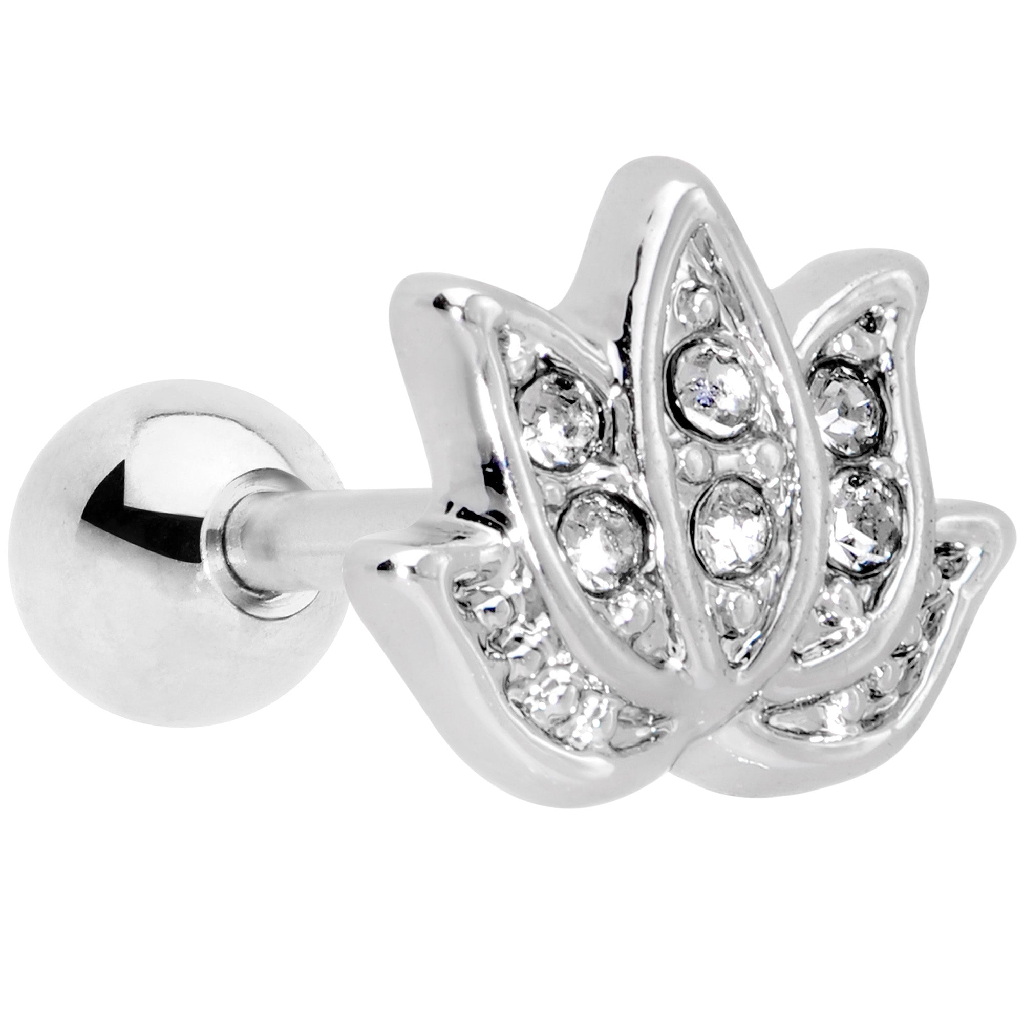 16G 1/4 Clear Gem Lotus Flower Cartilage Tragus Earring