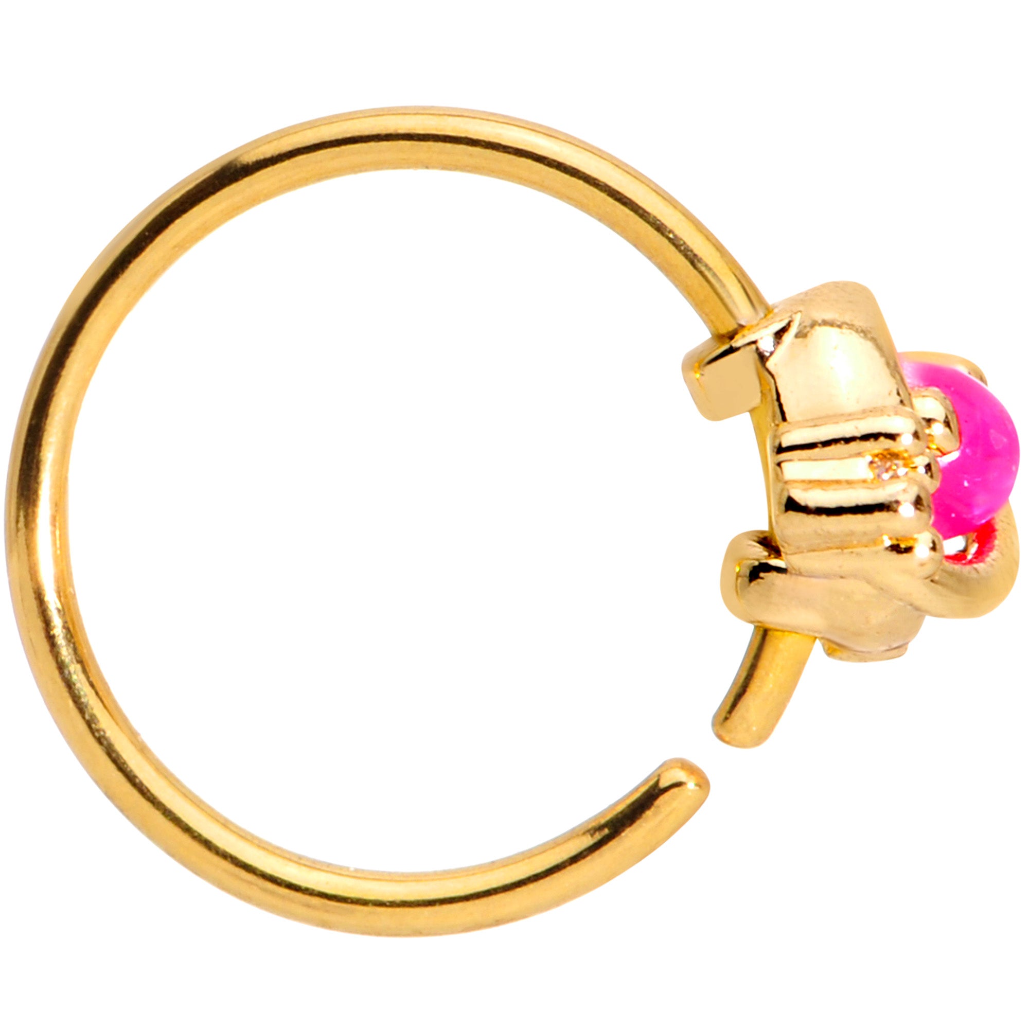 20G 5/16 Clear CZ Gem Pink Faux Opal Gold Tone Planet Nose Hoop