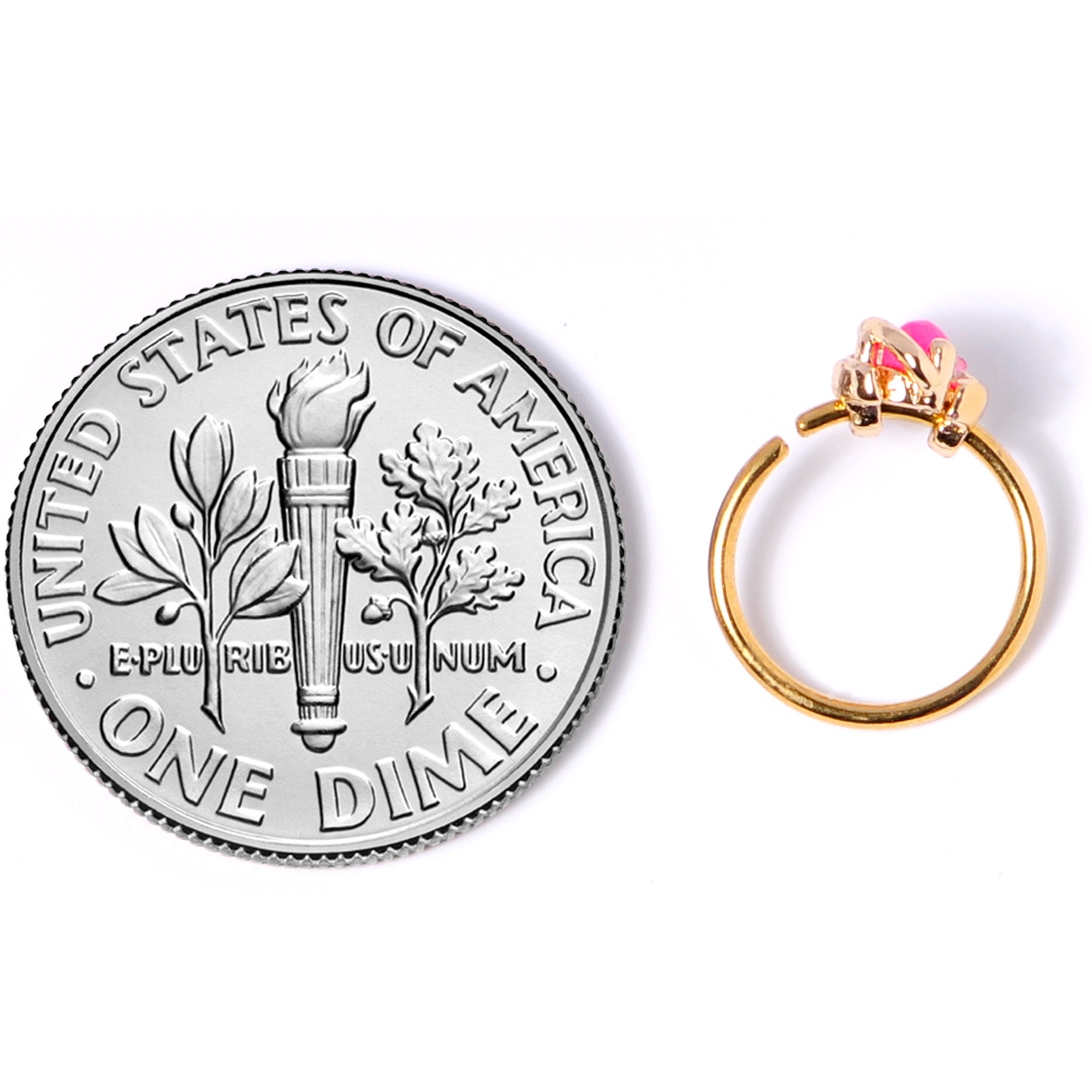 20G 5/16 Clear CZ Gem Pink Faux Opal Gold Tone Planet Nose Hoop