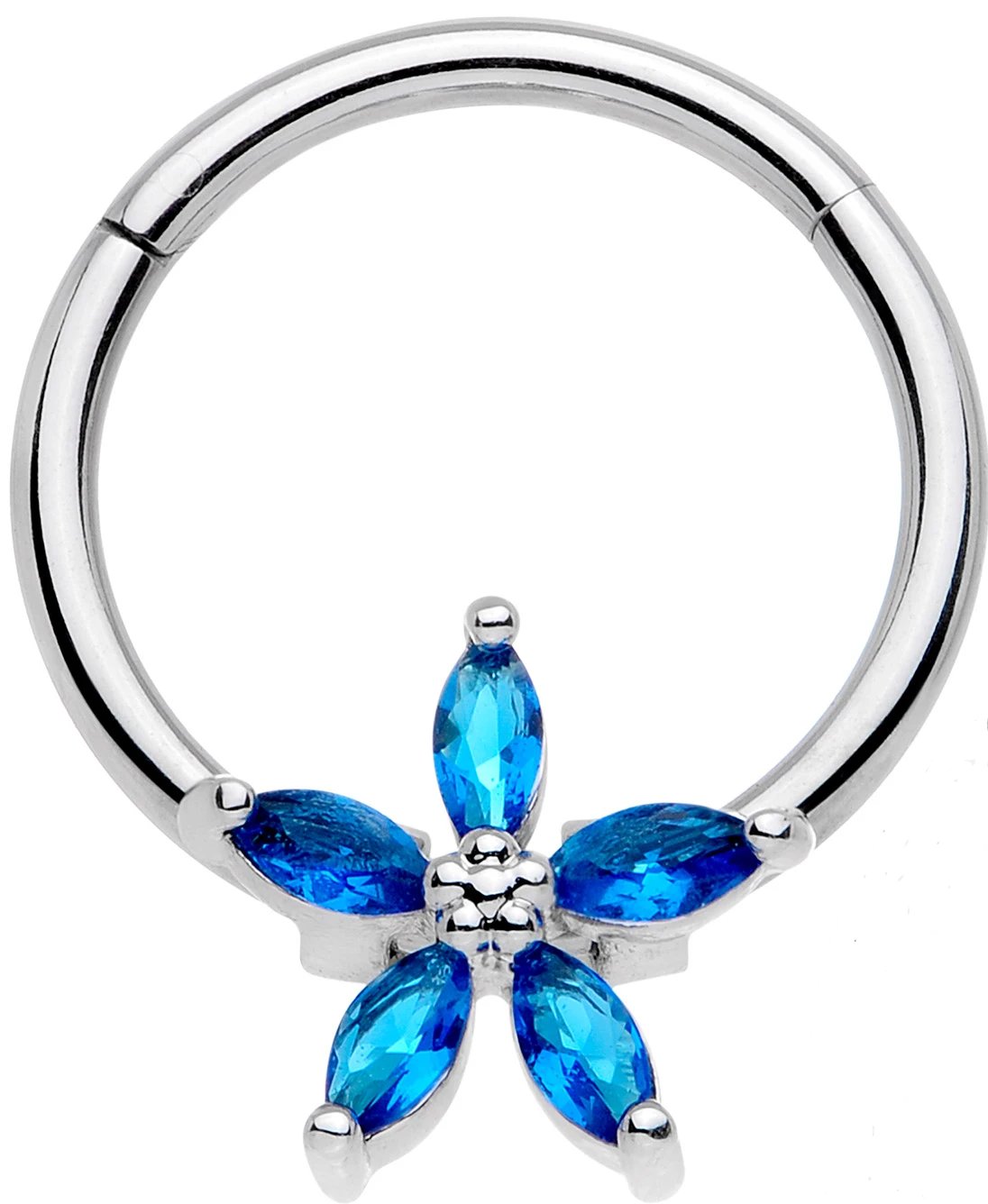 16G 3/8 Blue Gem Royal Flower Hinged Segment Ring
