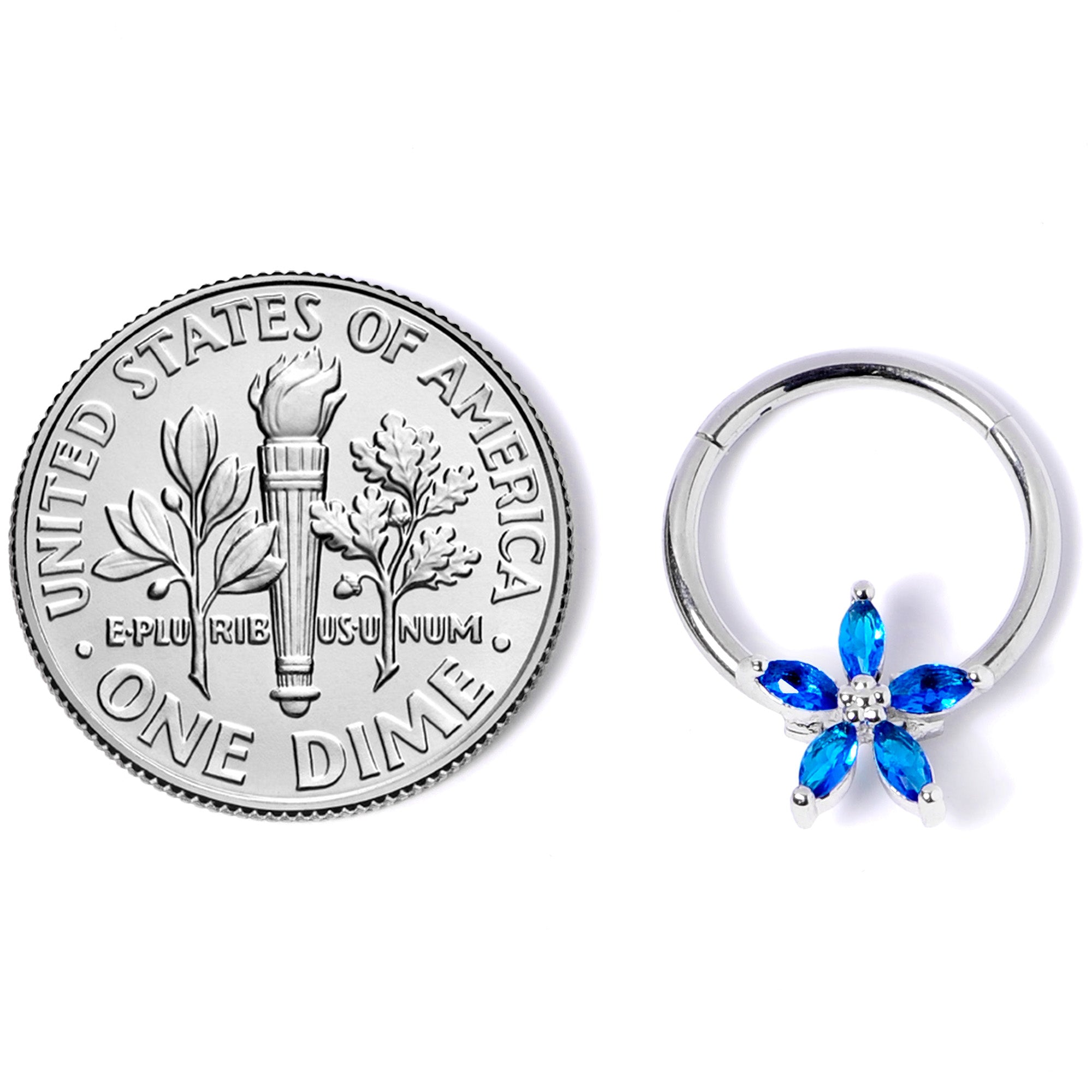 16G 3/8 Blue Gem Royal Flower Hinged Segment Ring