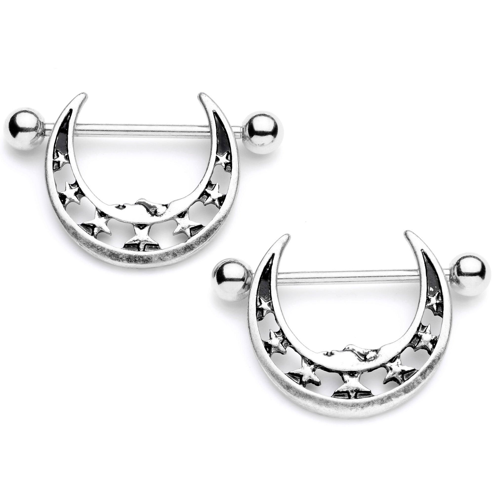 14G 7/8 Starry Crescent Moon Nipple Shield Set