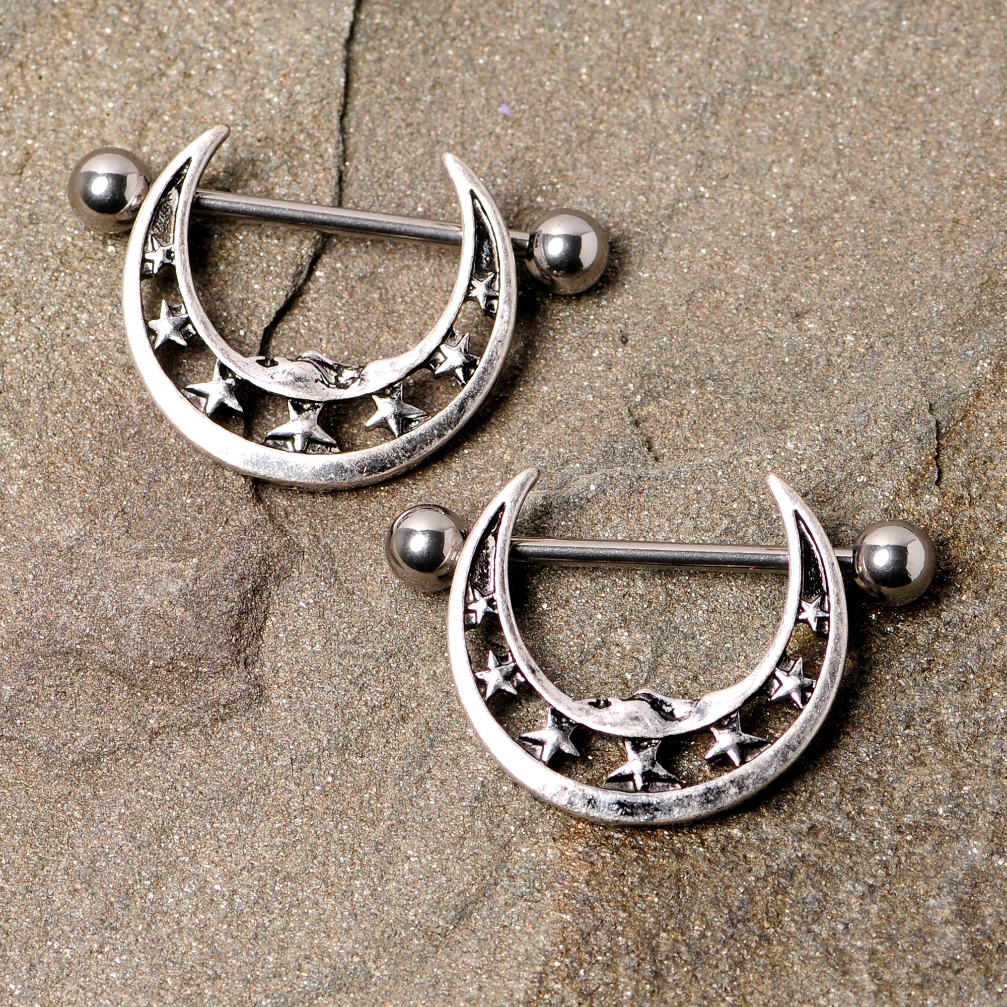 14G 7/8 Starry Crescent Moon Nipple Shield Set