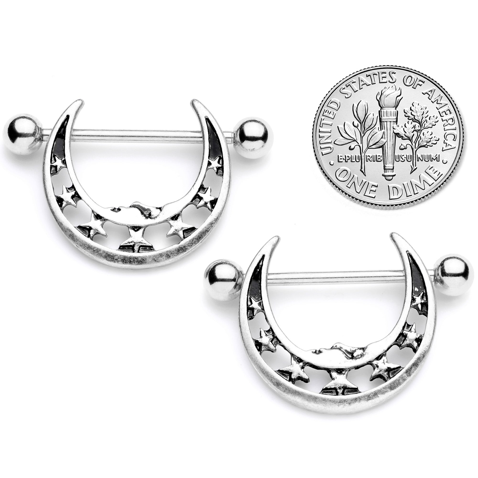 14G 7/8 Starry Crescent Moon Nipple Shield Set