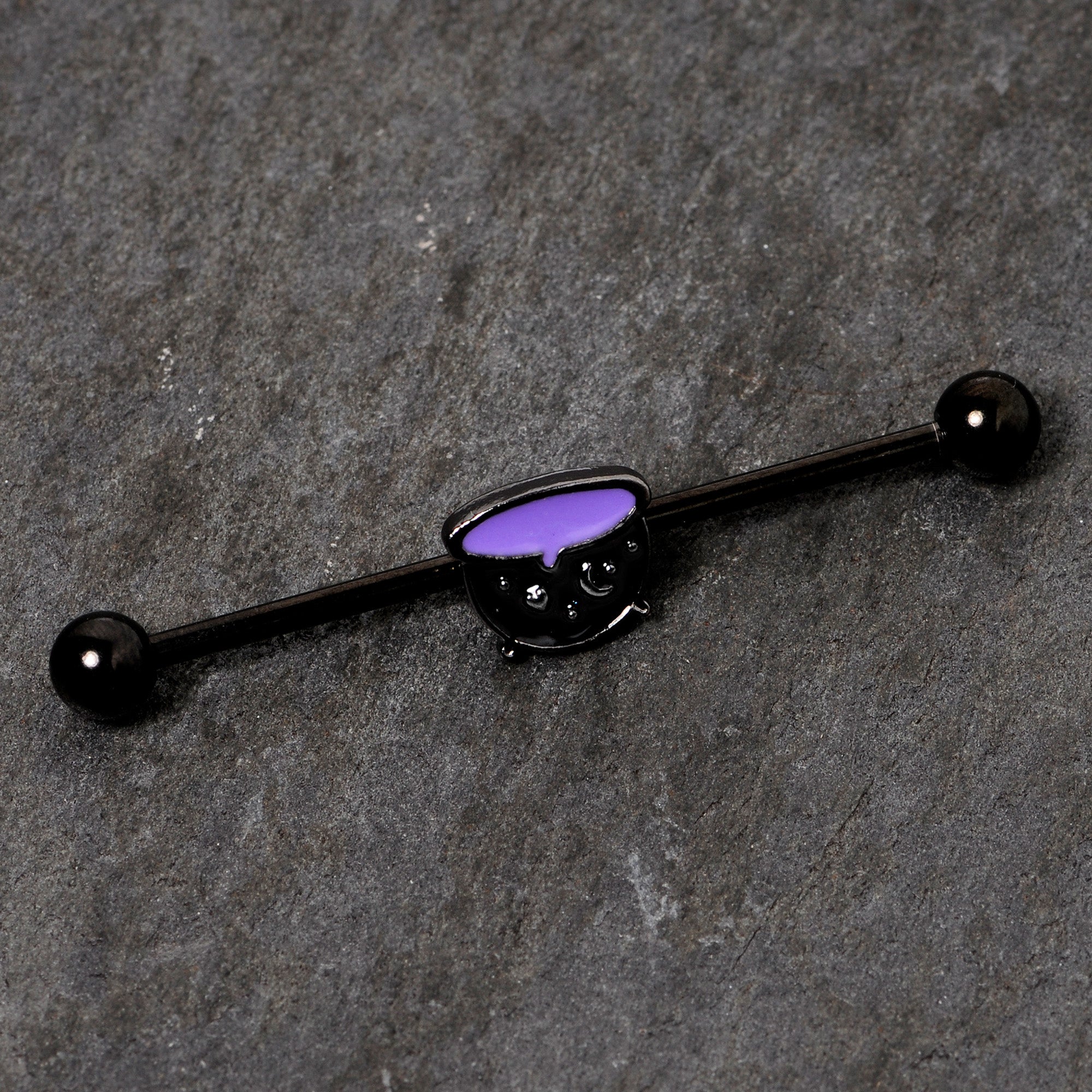 14G Black Purple Cauldron Halloween Industrial Barbell 38mm