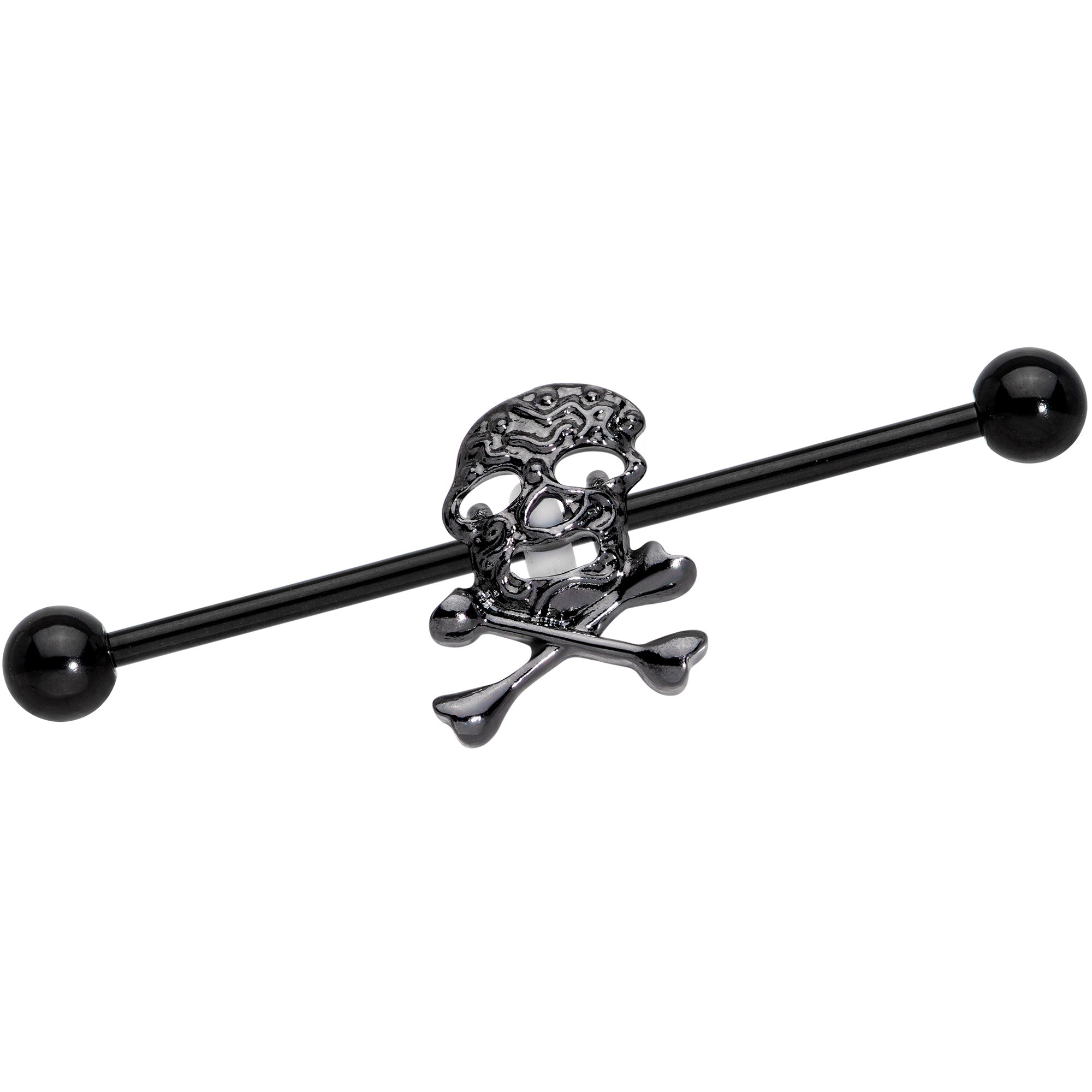 14G Black Skull and Crossbones Halloween Industrial Barbell 38mm