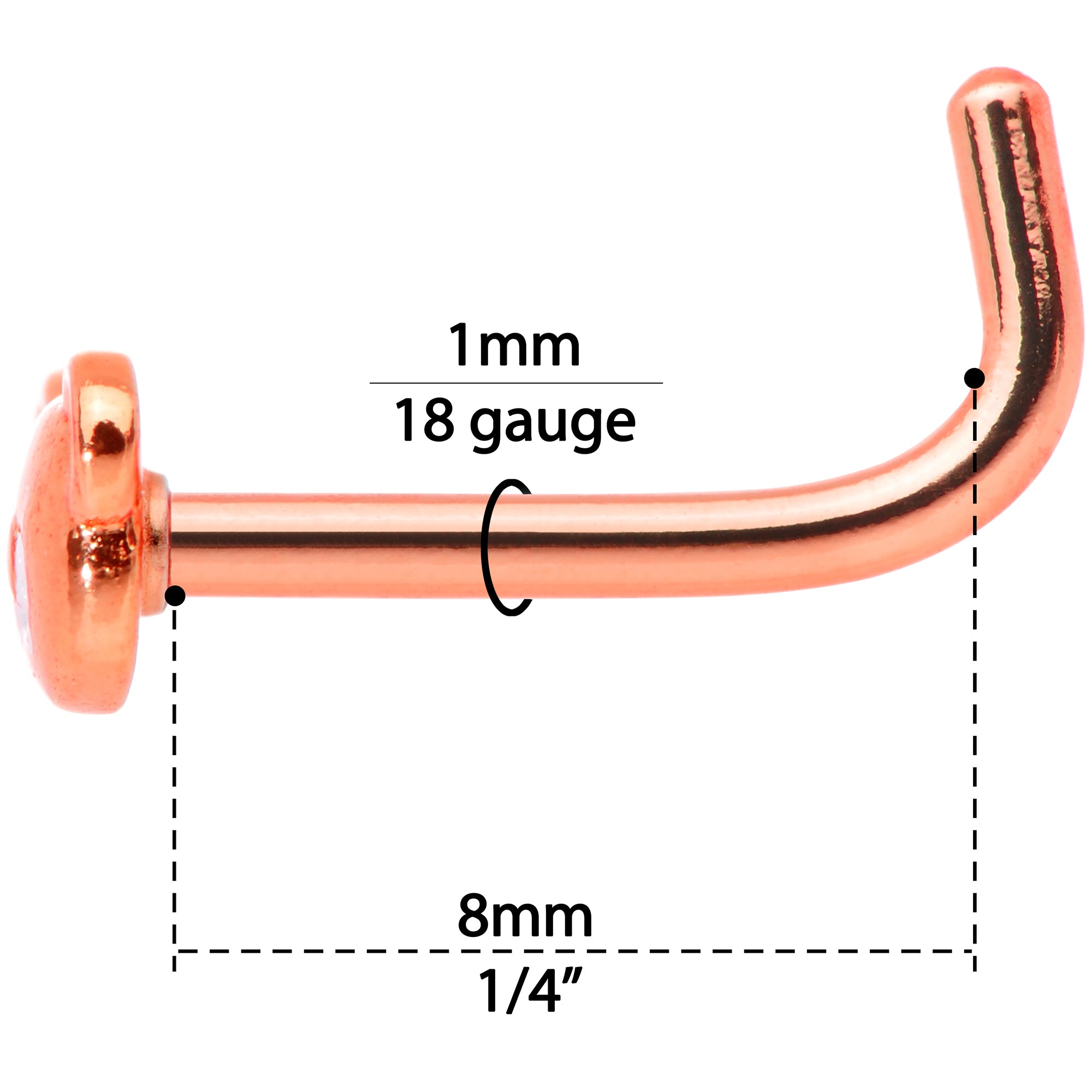 18G 5/16 Rose Gold Tone Tiny Teddy Bear L Shaped Nose Ring