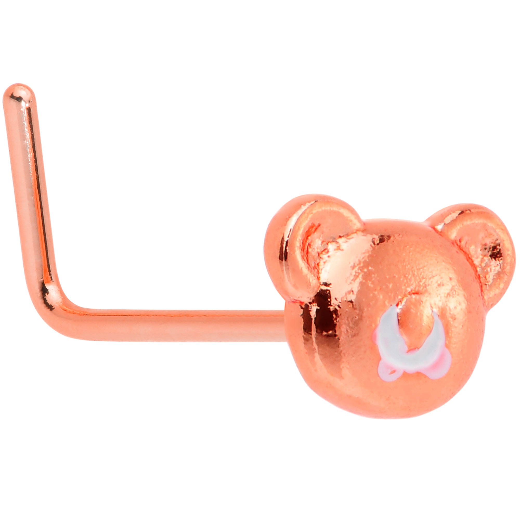 22G 5/16 Rose Gold Tone Tiny Teddy Bear L Shaped Nose Ring