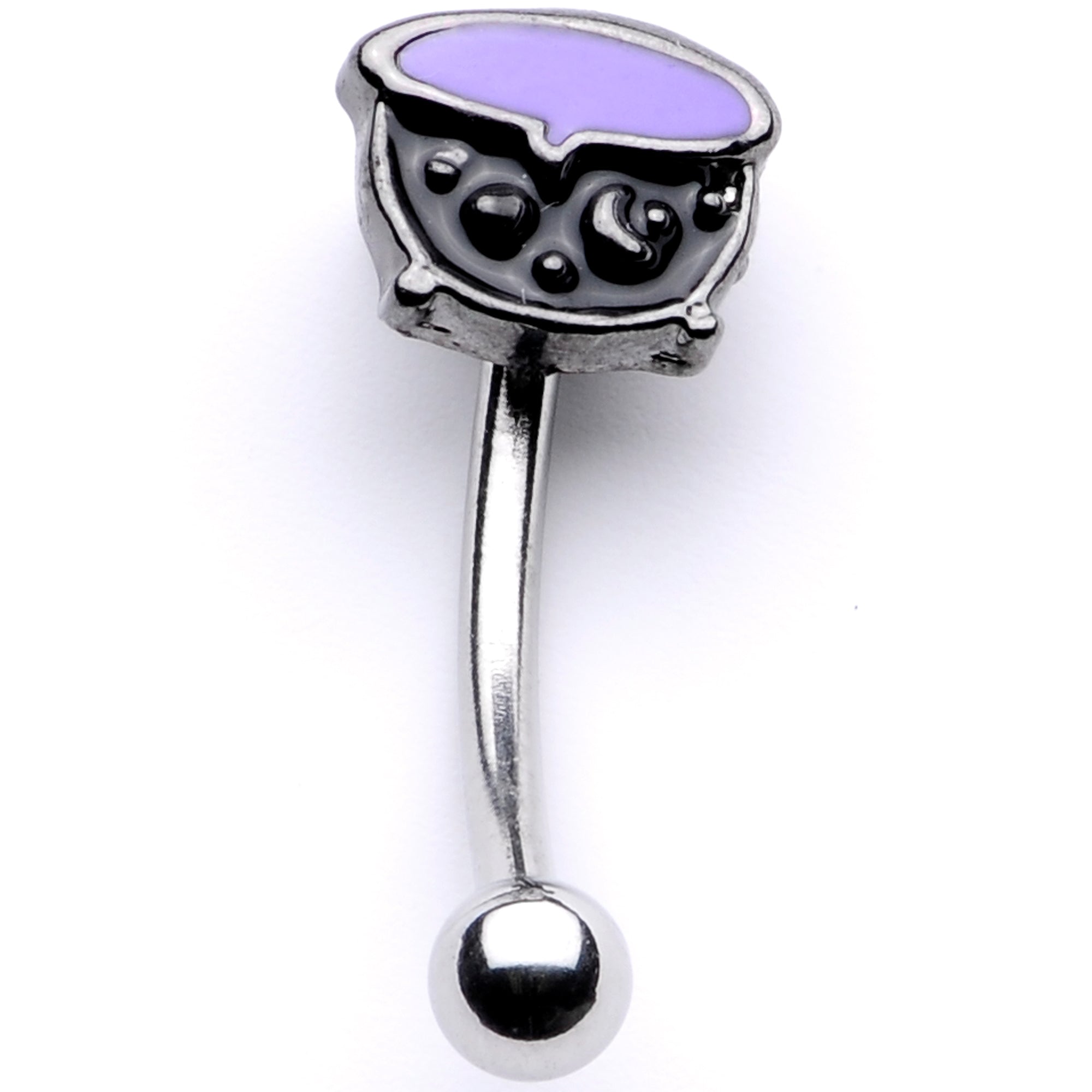 16G 5/16 Black Purple Cauldron Halloween Curved Eyebrow Ring