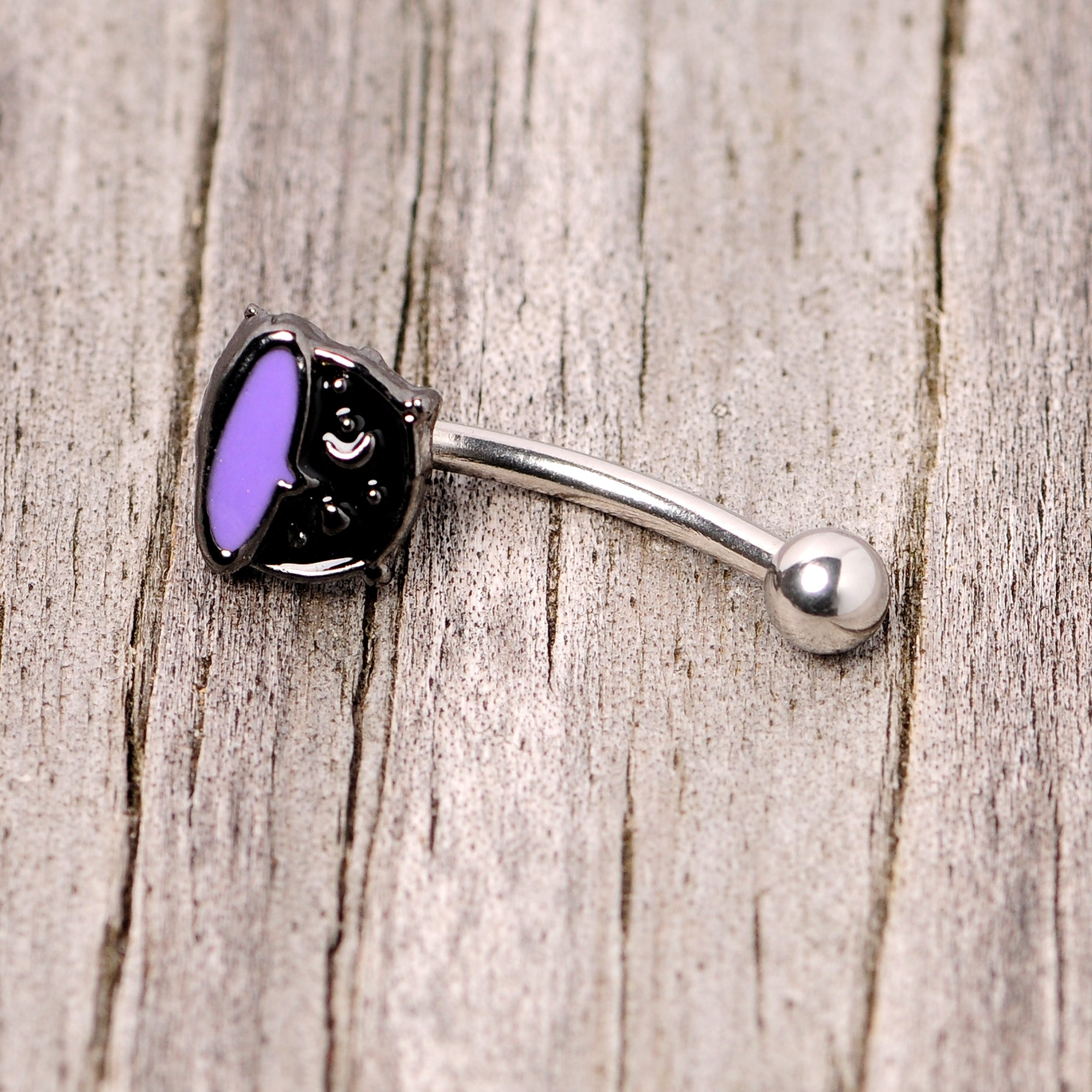 16G 5/16 Black Purple Cauldron Halloween Curved Eyebrow Ring