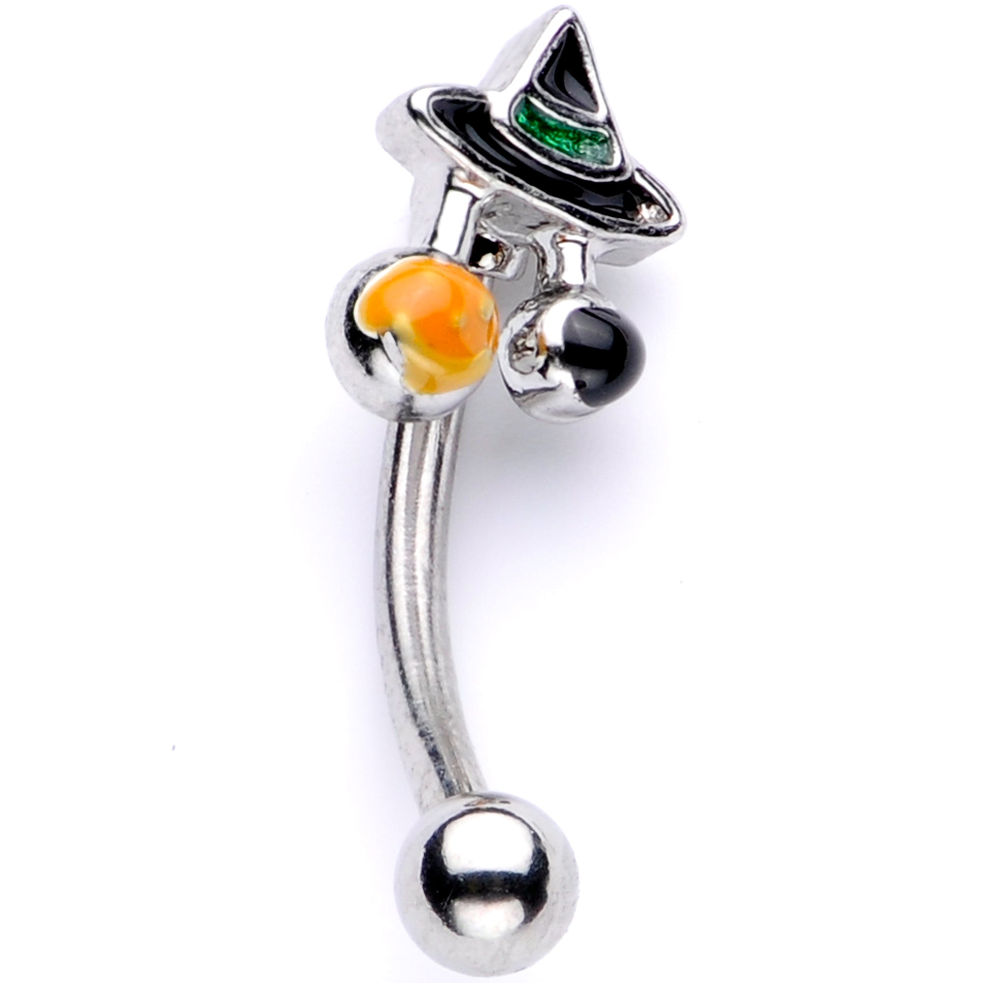 16G 5/16 Black Green Witches Hat Halloween Curved Eyebrow Ring