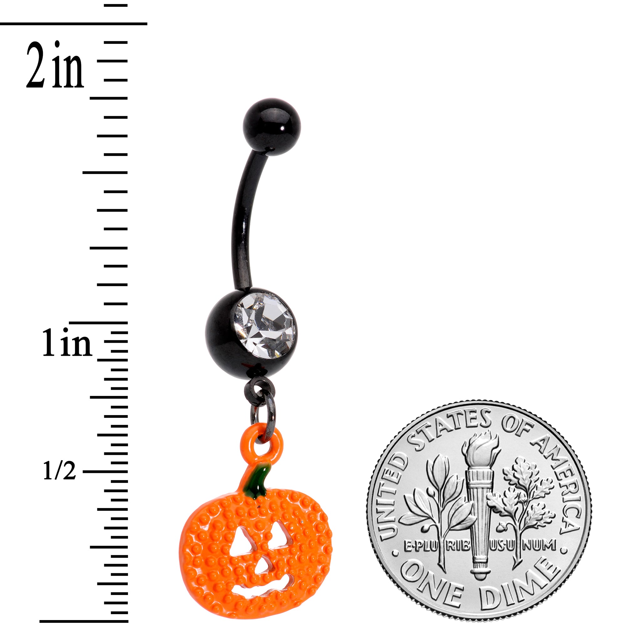Clear Gem Black Orange Pumpkin Halloween Dangle Belly Ring
