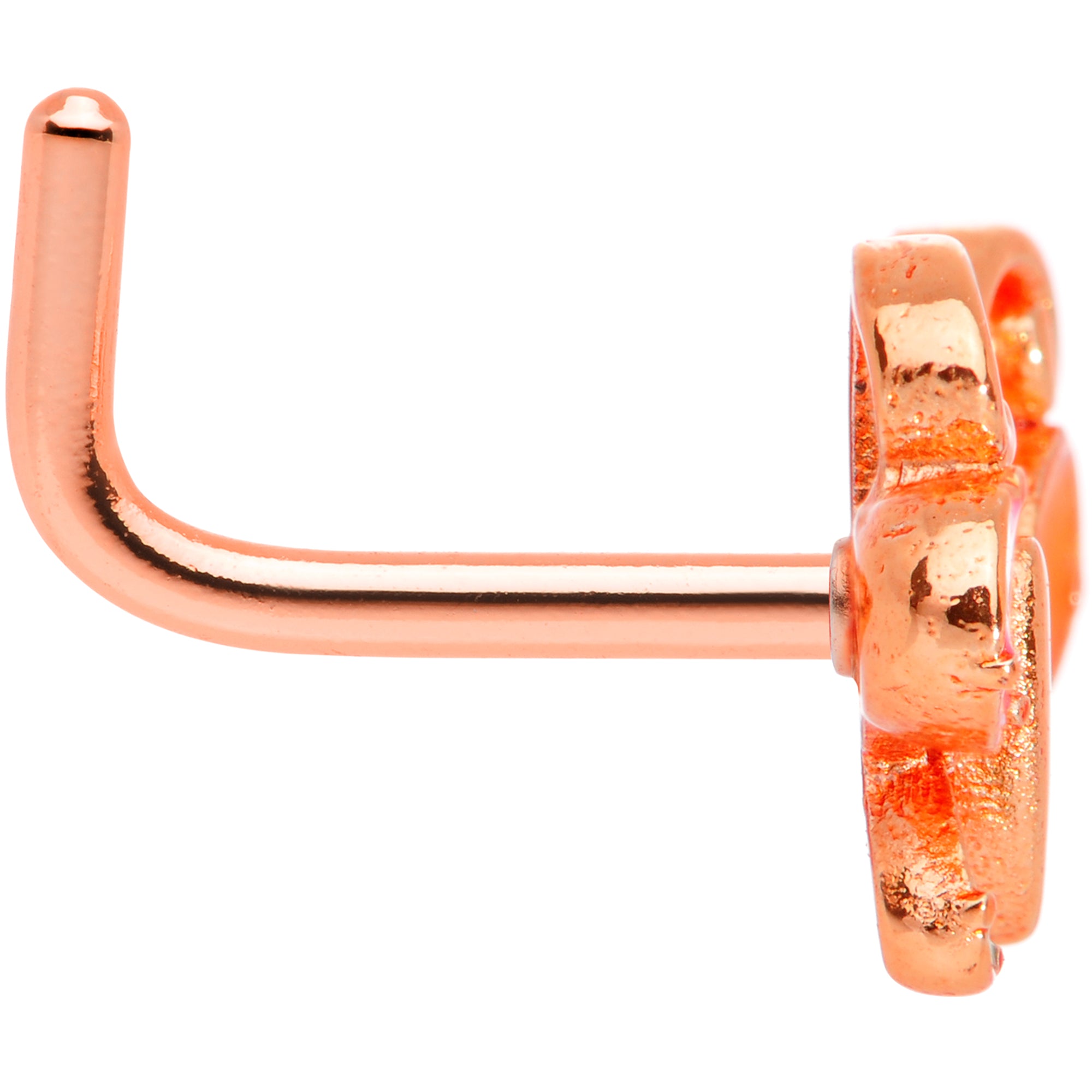 18G 1/4 Pink Orange Rose Gold Tone Butterfly L Shaped Nose Ring