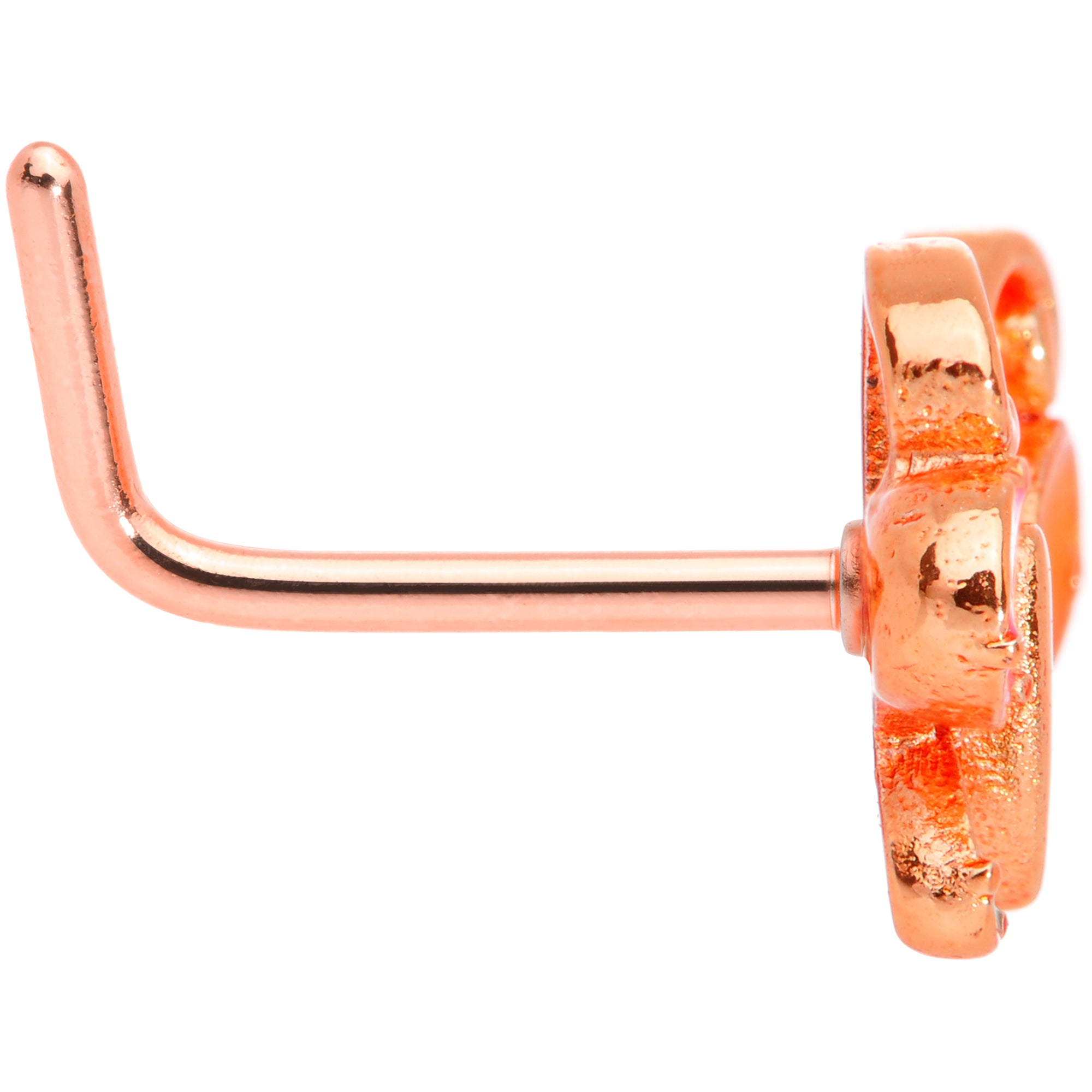 20G 1/4 Pink Orange Rose Gold Tone Butterfly L Shaped Nose Ring