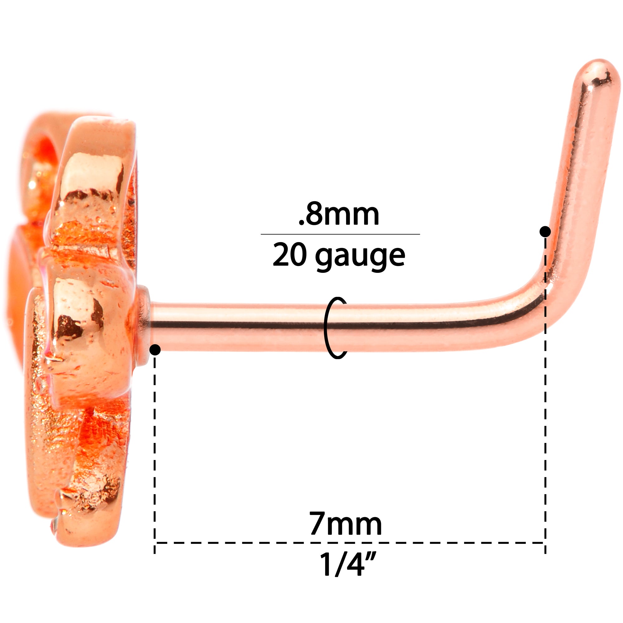 20G 1/4 Pink Orange Rose Gold Tone Butterfly L Shaped Nose Ring