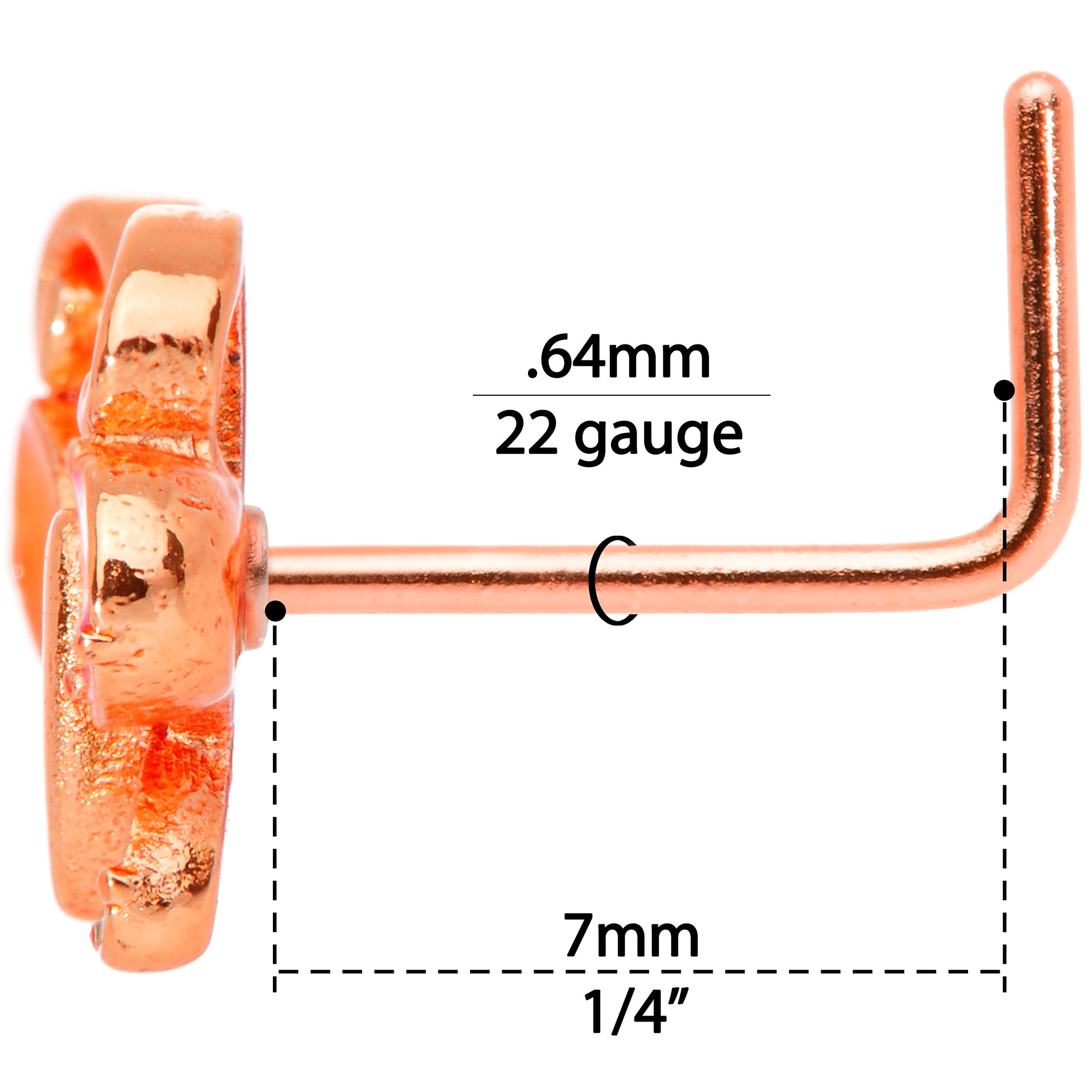 22G 1/4 Pink Orange Rose Gold Tone Butterfly L Shaped Nose Ring