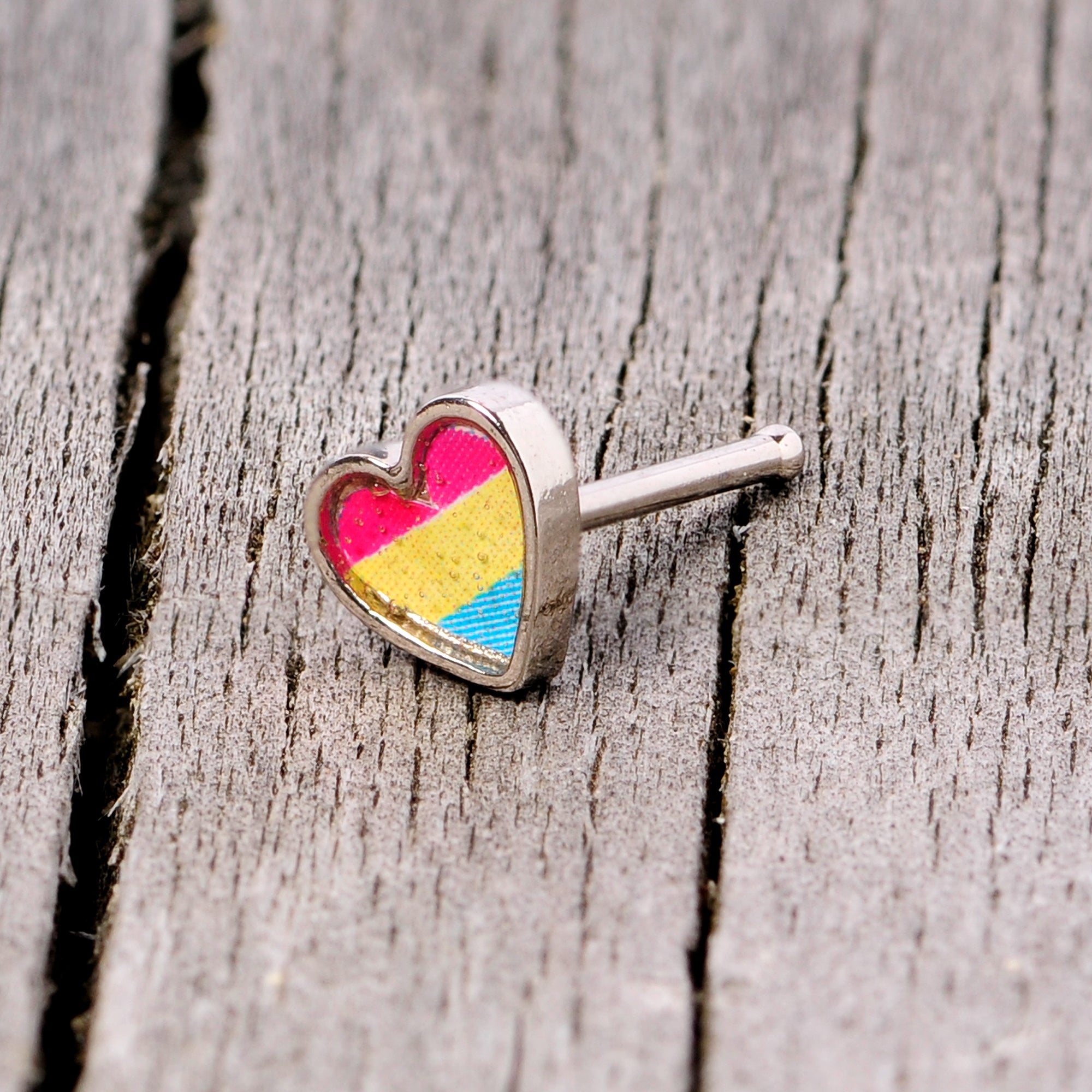 20G 5/16 Red Yellow Blue Pansexual Pride Heart Nose Bone