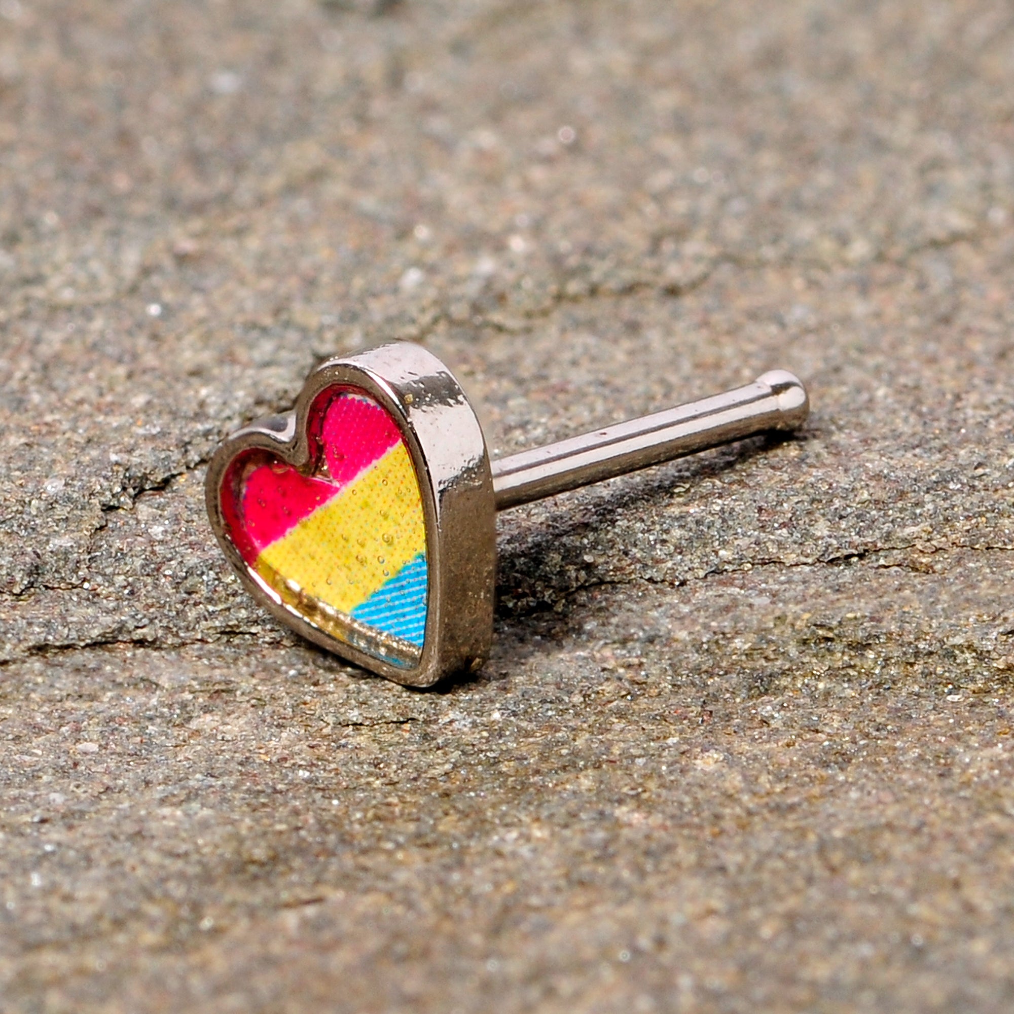 20G 5/16 Red Yellow Blue Pansexual Pride Heart Nose Bone
