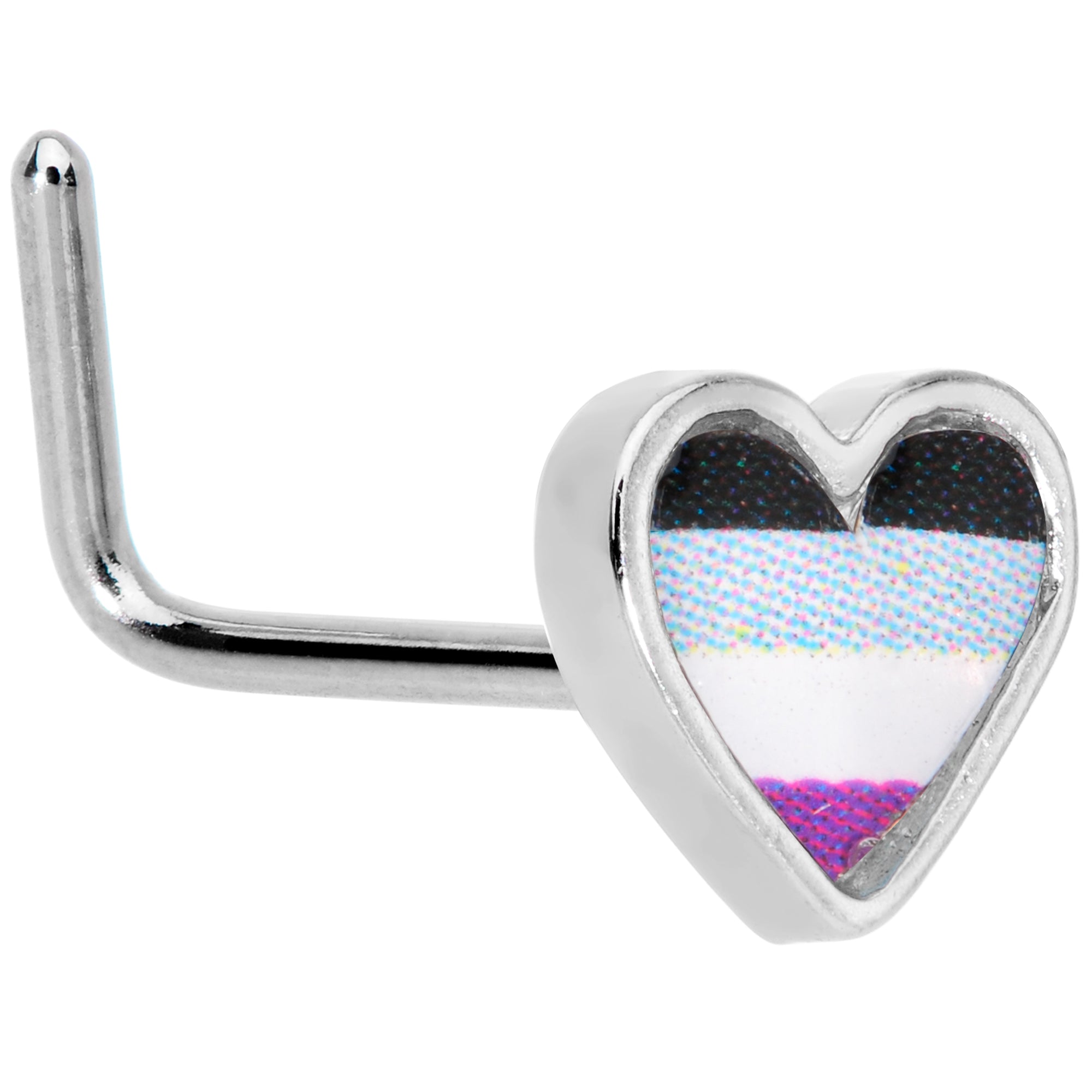 20G 5/16 Black Grey Purple Asexual Pride Heart L Shaped Nose Ring