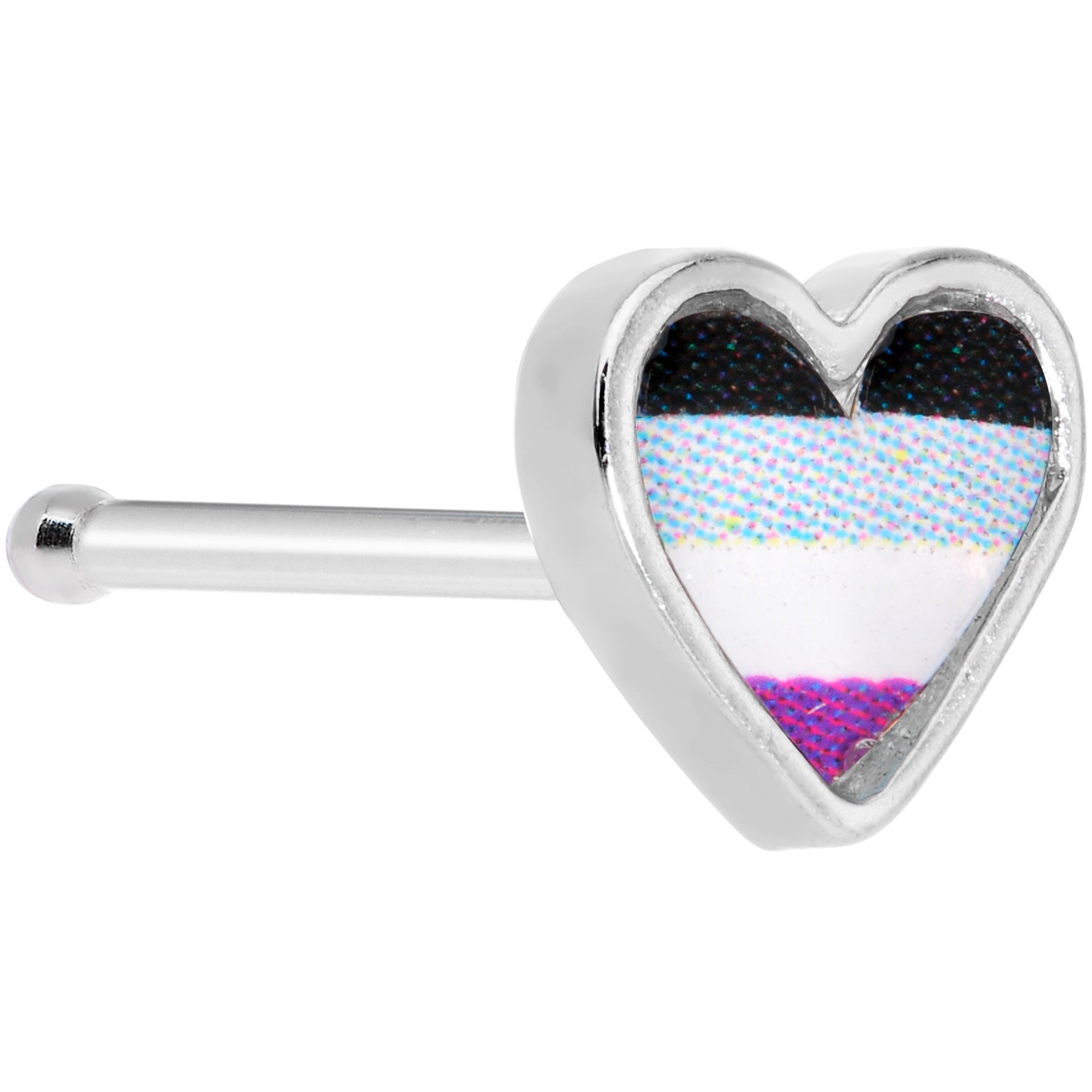 20G 3/8 Black Grey Purple Asexual Pride Heart Nose Bone
