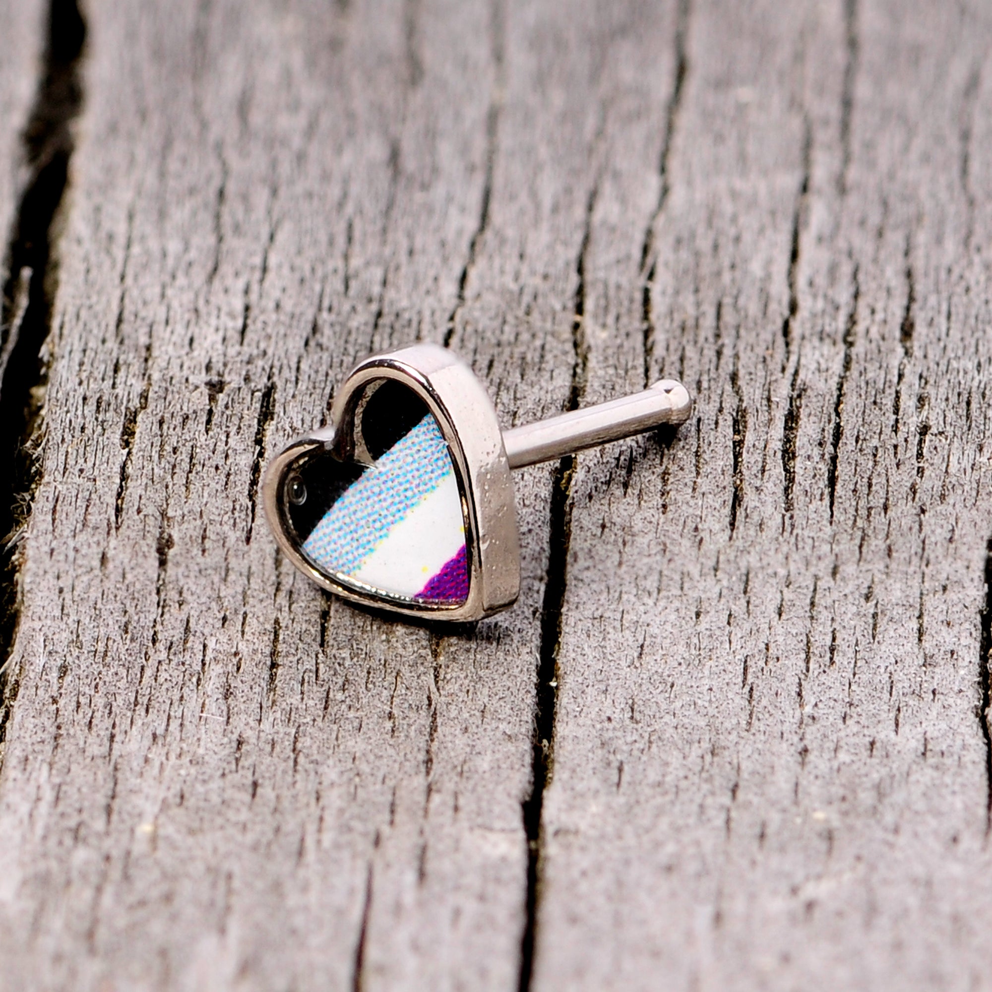 20G 3/8 Black Grey Purple Asexual Pride Heart Nose Bone