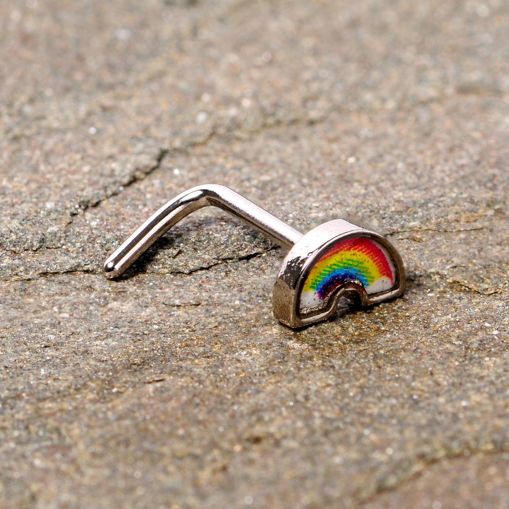 20G 1/4 Red Yellow Blue Pride Rainbow L Shaped Nose Ring