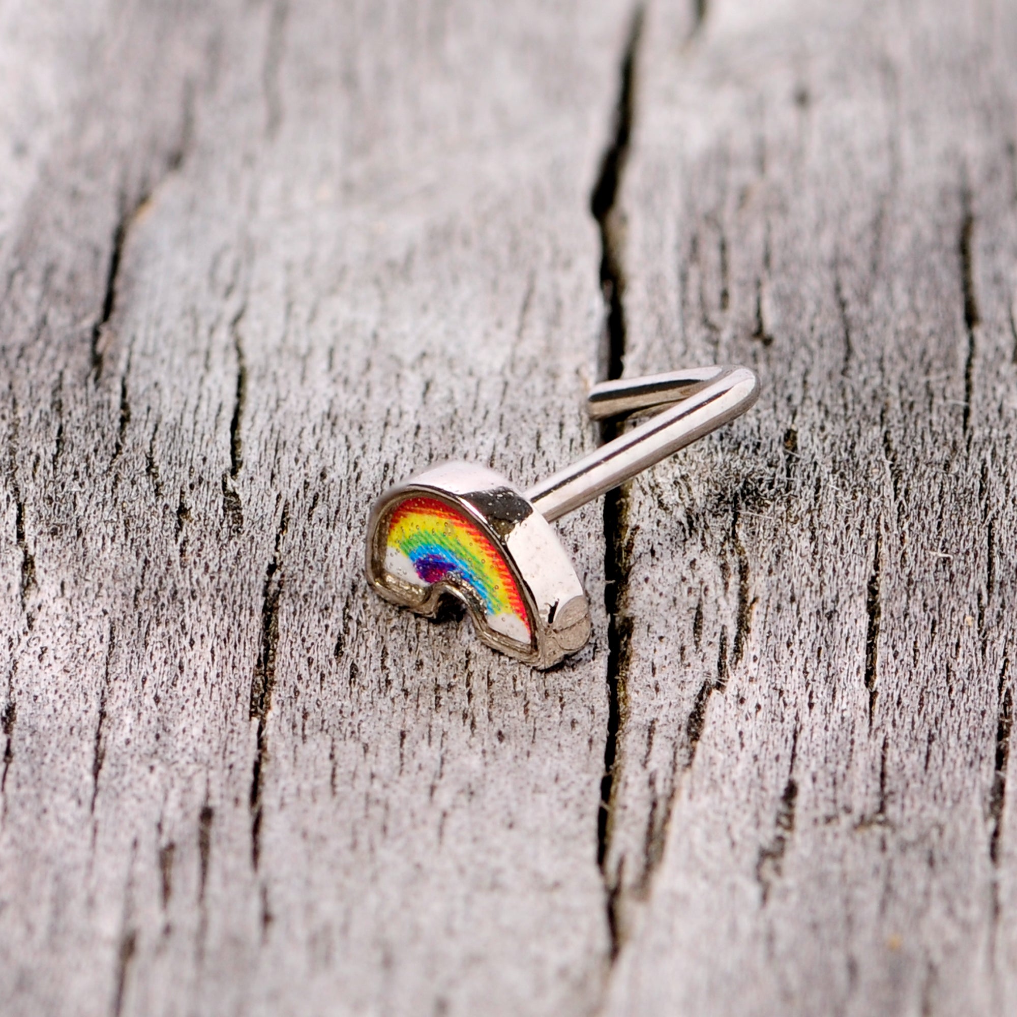 20G 1/4 Red Yellow Blue Pride Rainbow L Shaped Nose Ring