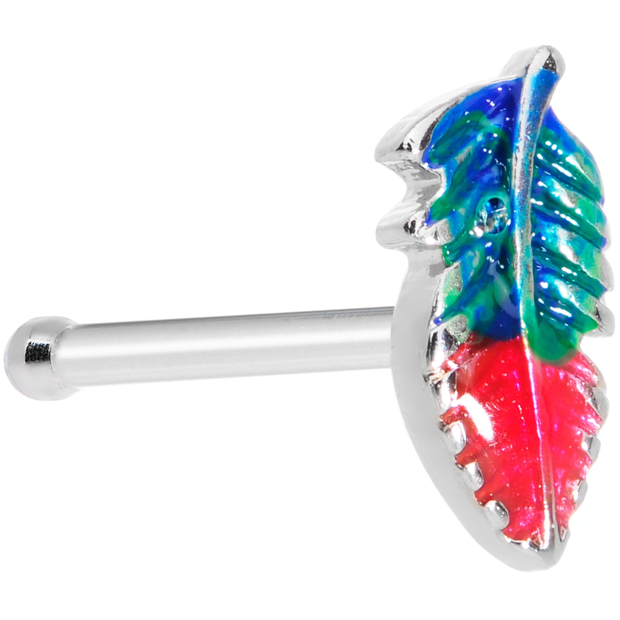20G 5/16 Blue Green Red Feather Nose Bone