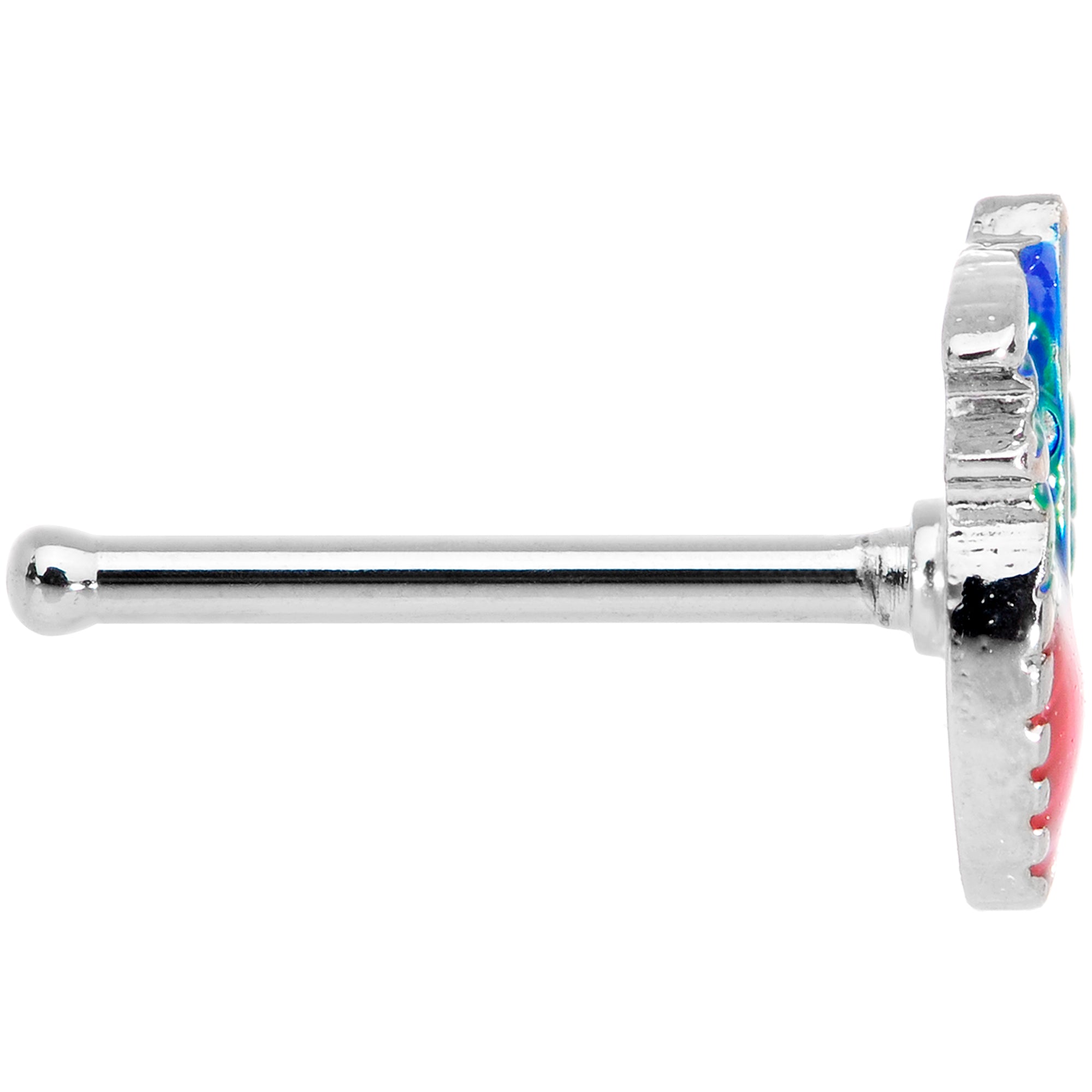 20G 5/16 Blue Green Red Feather Nose Bone